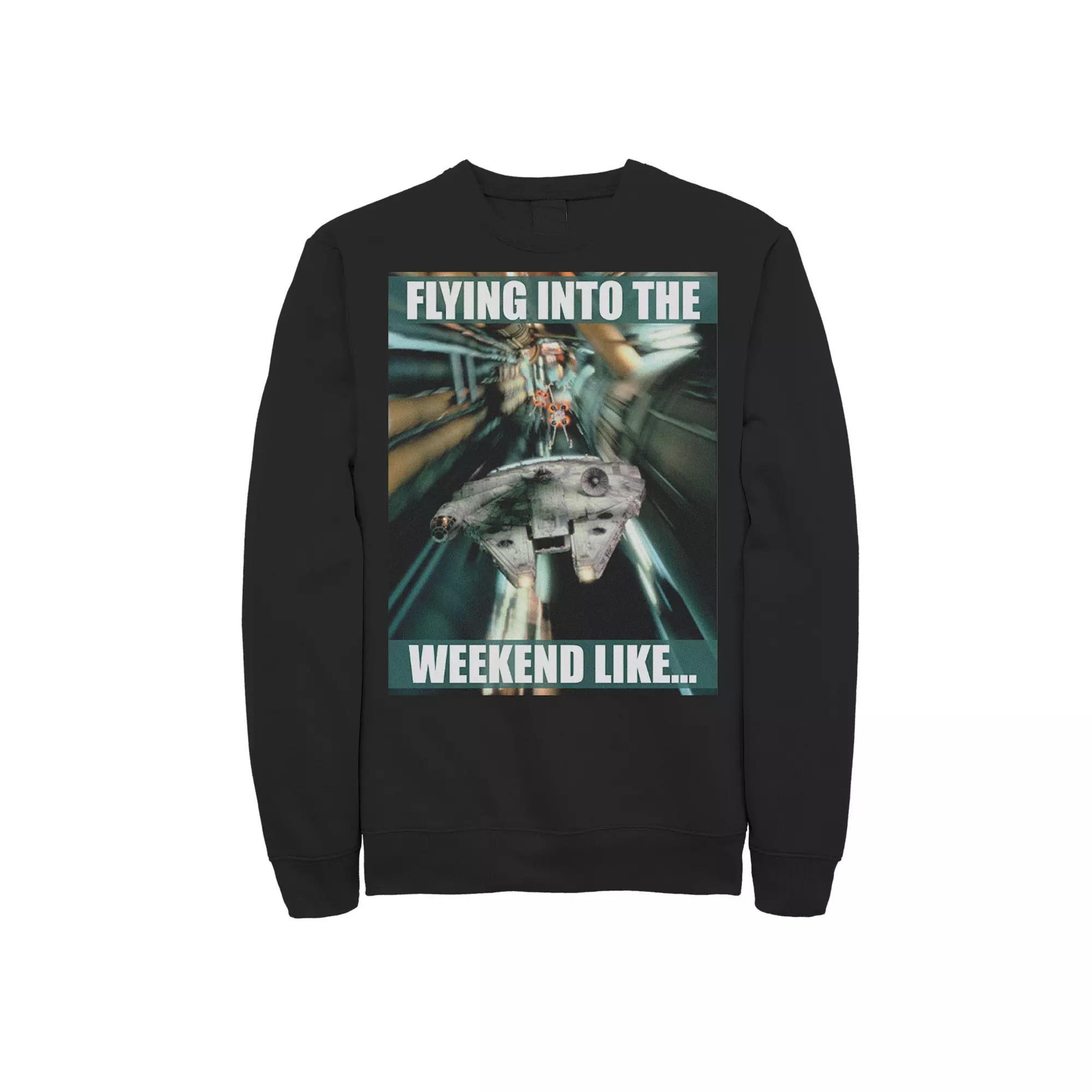 Men's Star Wars Millennium Falcon Flying Into The Weekend Like Sweatshirt, Size: Small, Black Product Image