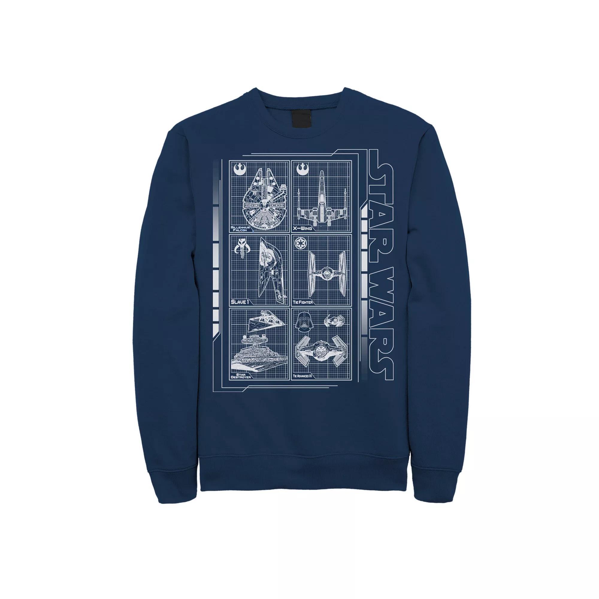 Men's Star Wars Battle Ships Schematic Sweatshirt, Size: Large, Red Product Image
