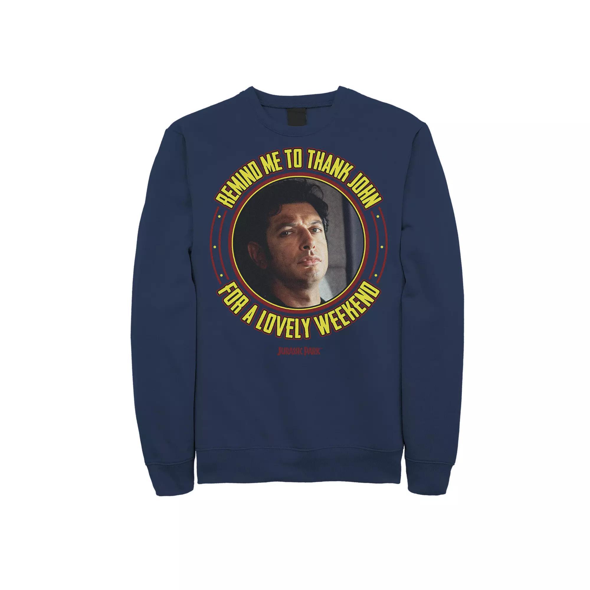 Men's Jurassic Park Remind Me To Thank John Pullover Sweatshirt, Size: Medium, Athletic Grey Product Image