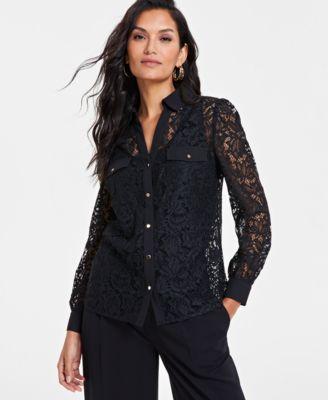 I.n.c. International Concepts Womens Lace Button-Front Blouse, Created for Macys Product Image