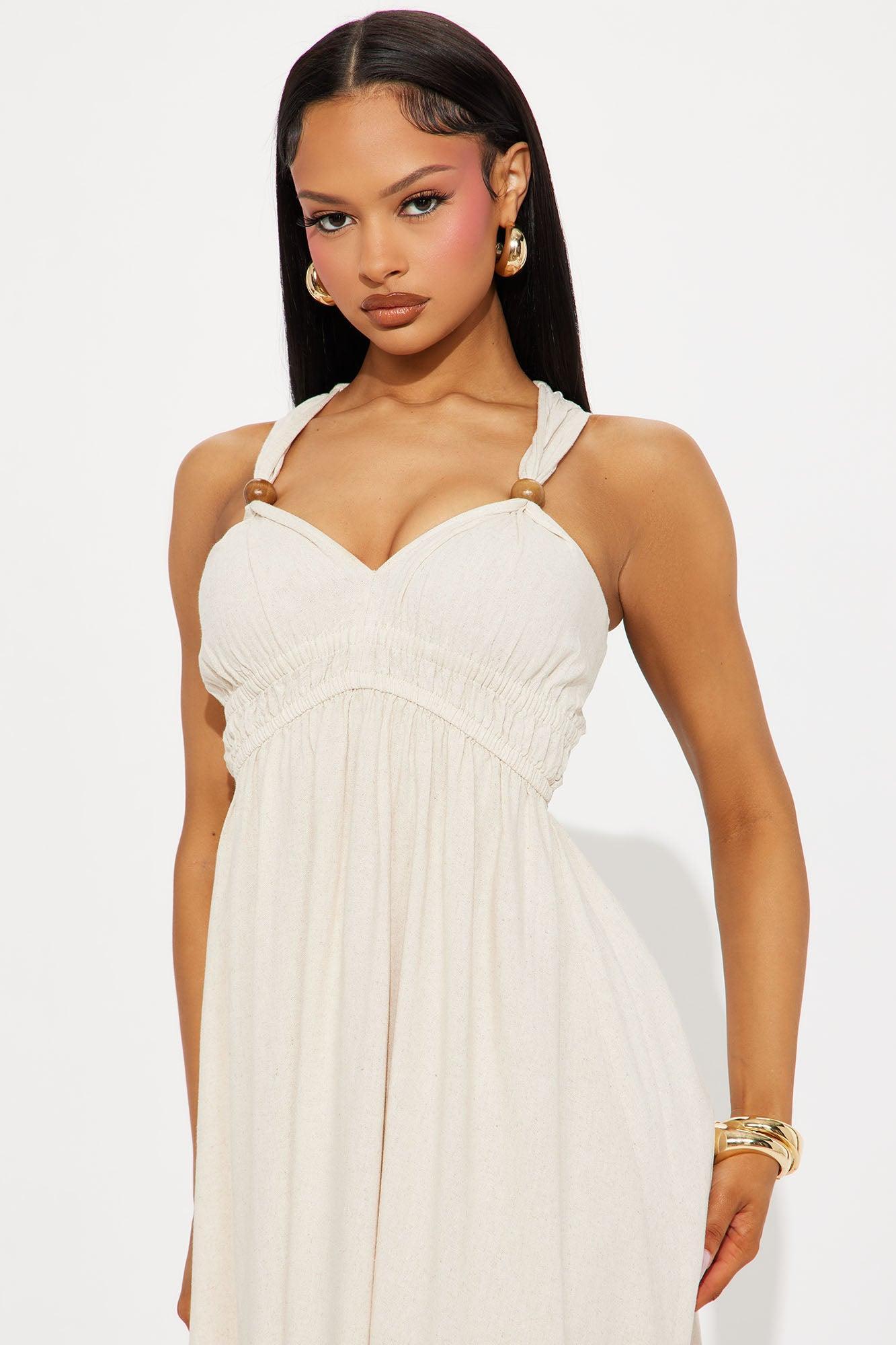 Candice Linen Midi Dress - Natural Product Image