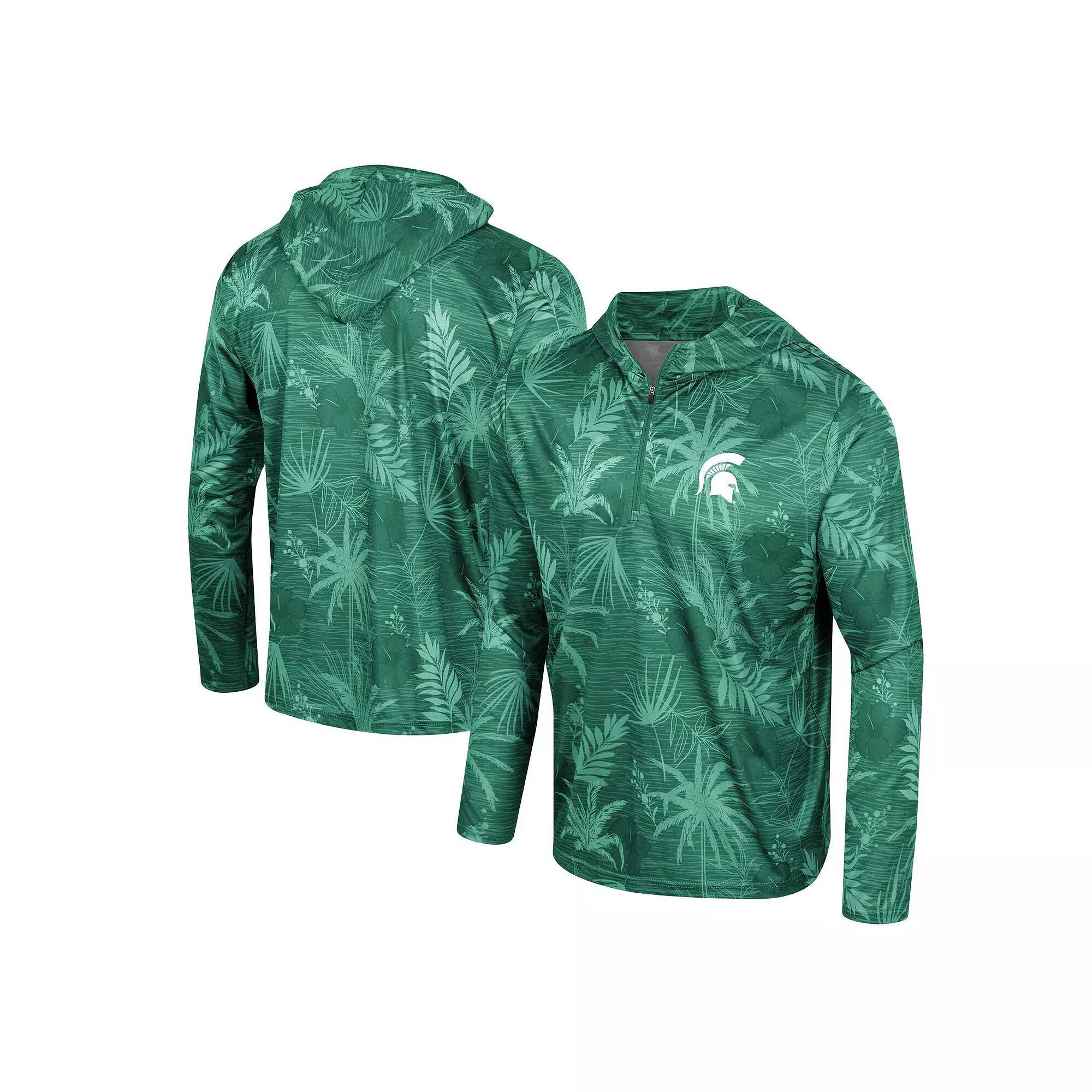 Men's Colosseum Green Michigan State Spartans Palms Printed Lightweight Quarter-Zip Hooded Top, Size: XL Product Image
