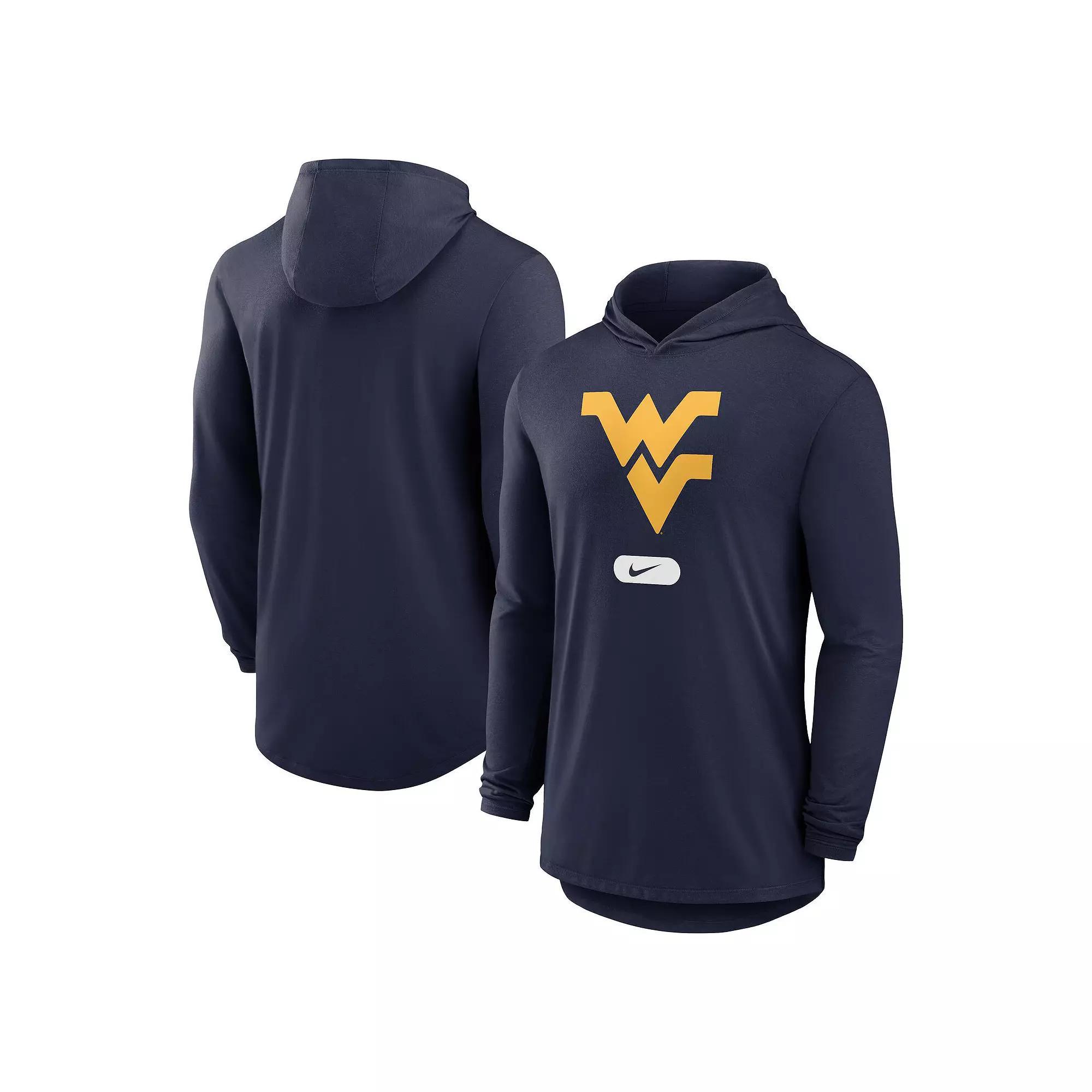 Men's Nike Navy West Virginia Mountaineers Lightweight Performance Long Sleeve Hoodie T-Shirt, Size: Medium, Blue Product Image