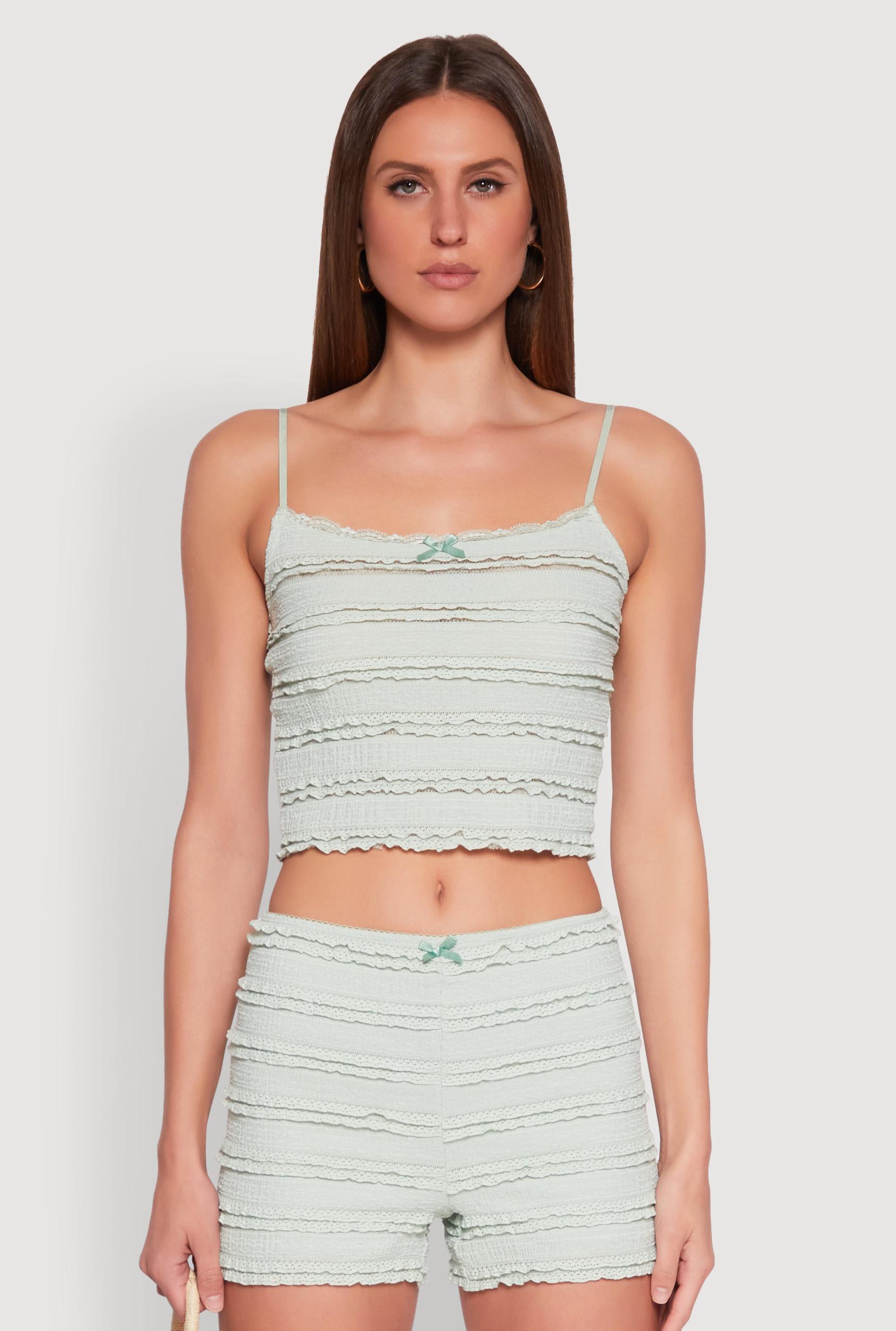 Womens Textured Knit Tiered Lace Detail Cami Product Image