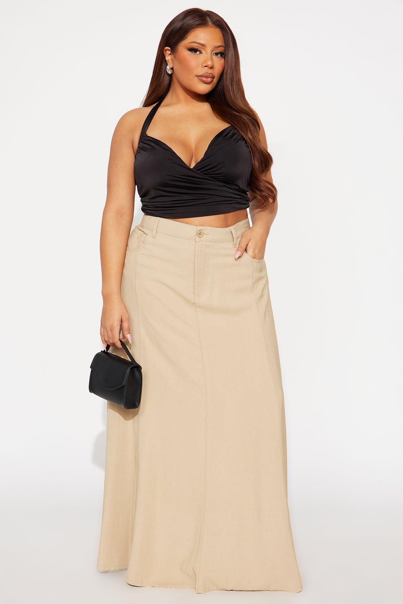 Harlow Maxi A Line Pleated Rayon Blend Skirt - Khaki Product Image