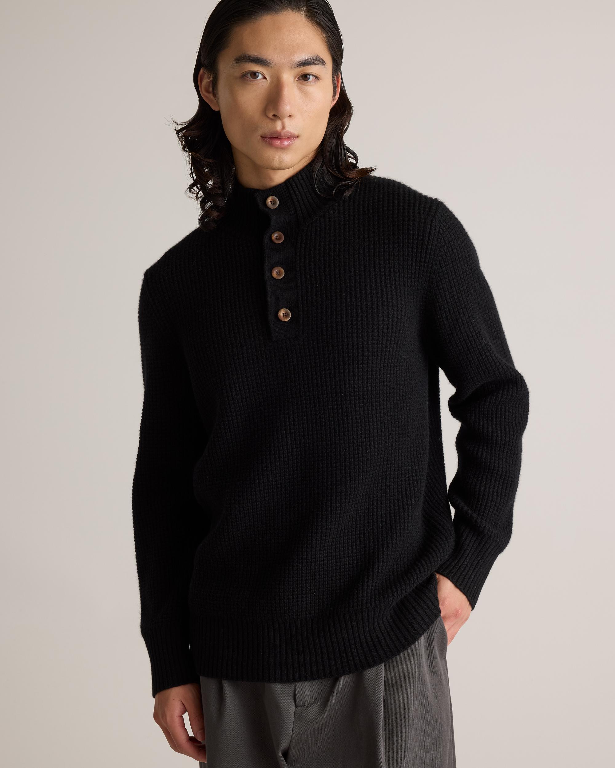 Quince | Men's Mongolian Cashmere Waffle Quarter Button Sweater Size XL Product Image