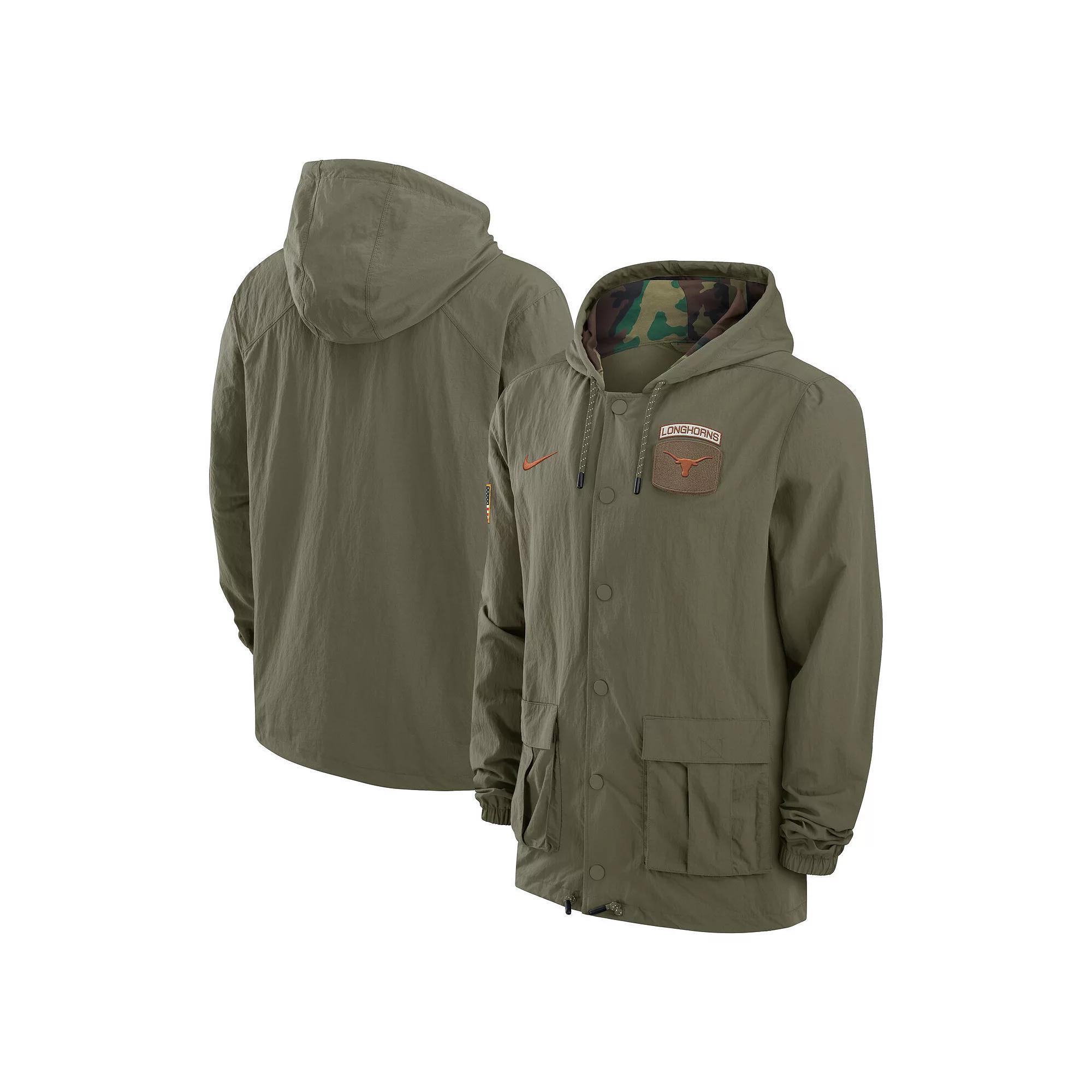 Men's Nike Olive Texas Longhorns 2024 Military Appreciation Full-Snap Hoodie Military Jacket, Size: XL, Team Product Image