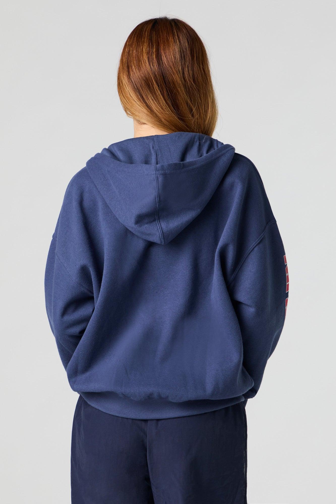Oversized Printed Zip-Up Fleece Hoodie Female Product Image