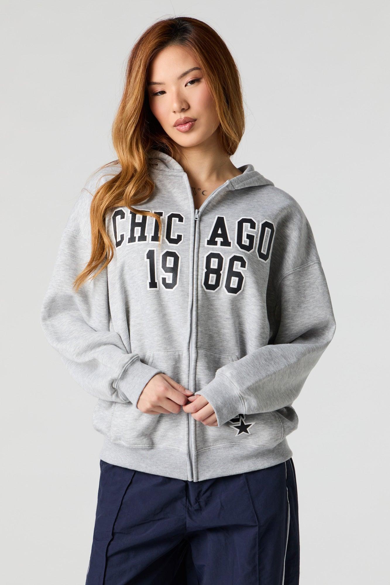 Oversized Printed Zip-Up Fleece Hoodie Female Product Image