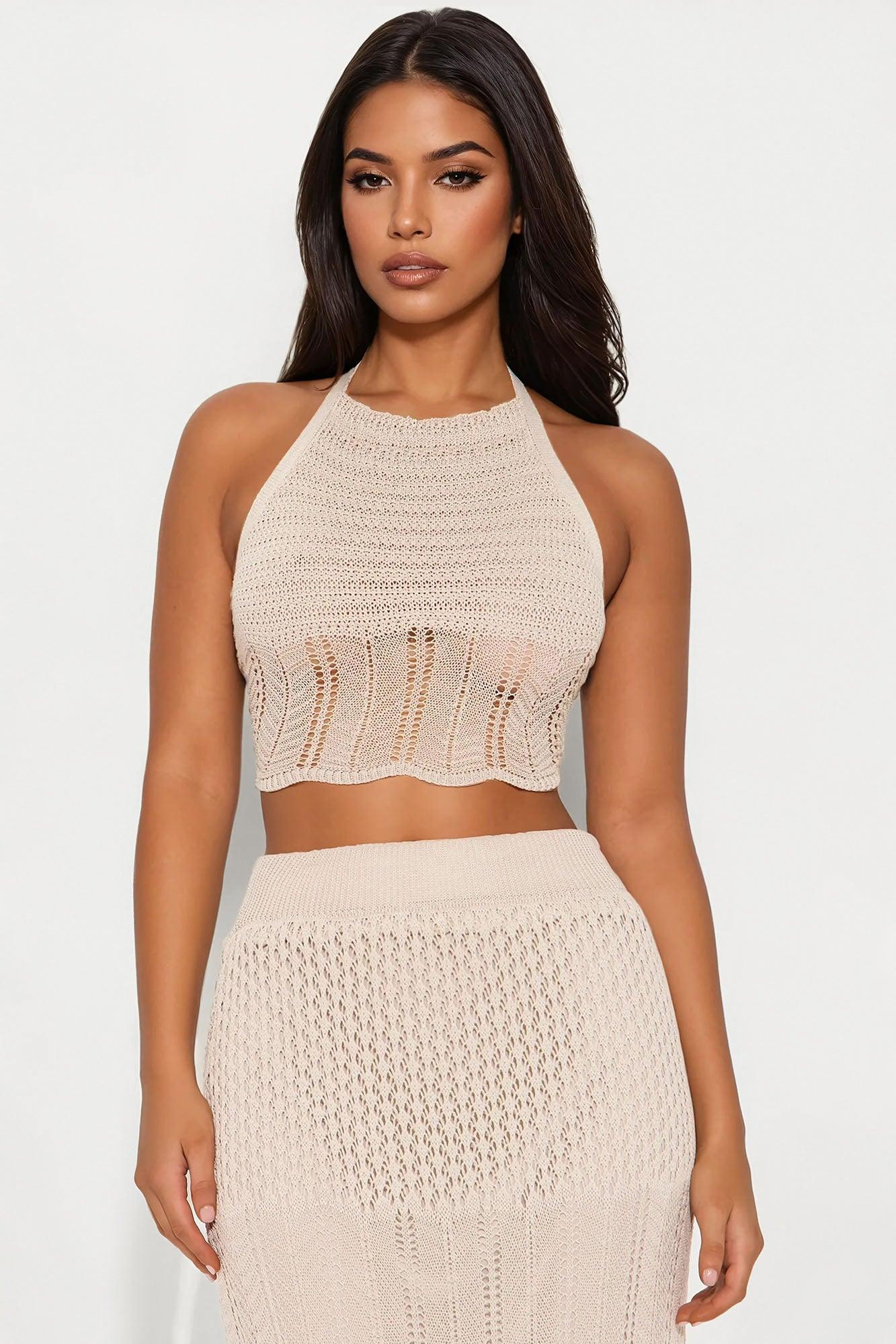 Marbella Crochet Maxi Skirt Set - Taupe Product Image