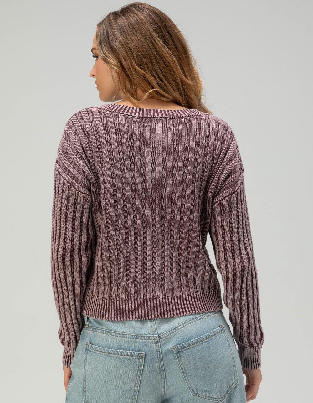 RSQ Womens Washed Cable Knit V-Neck Sweater - BLACK Product Image