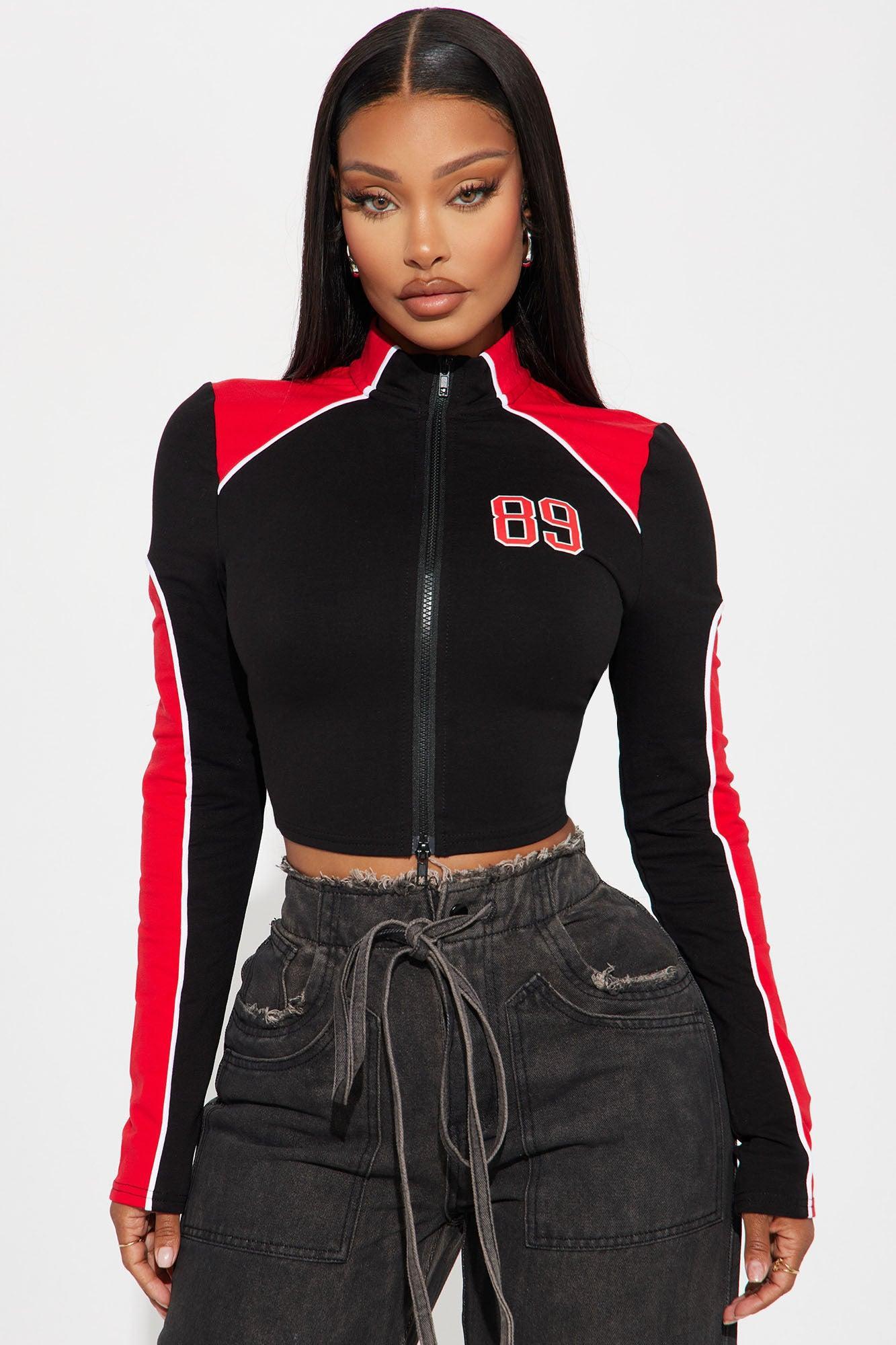 Keep Up Sportia Zip Up Top - Red/combo Product Image