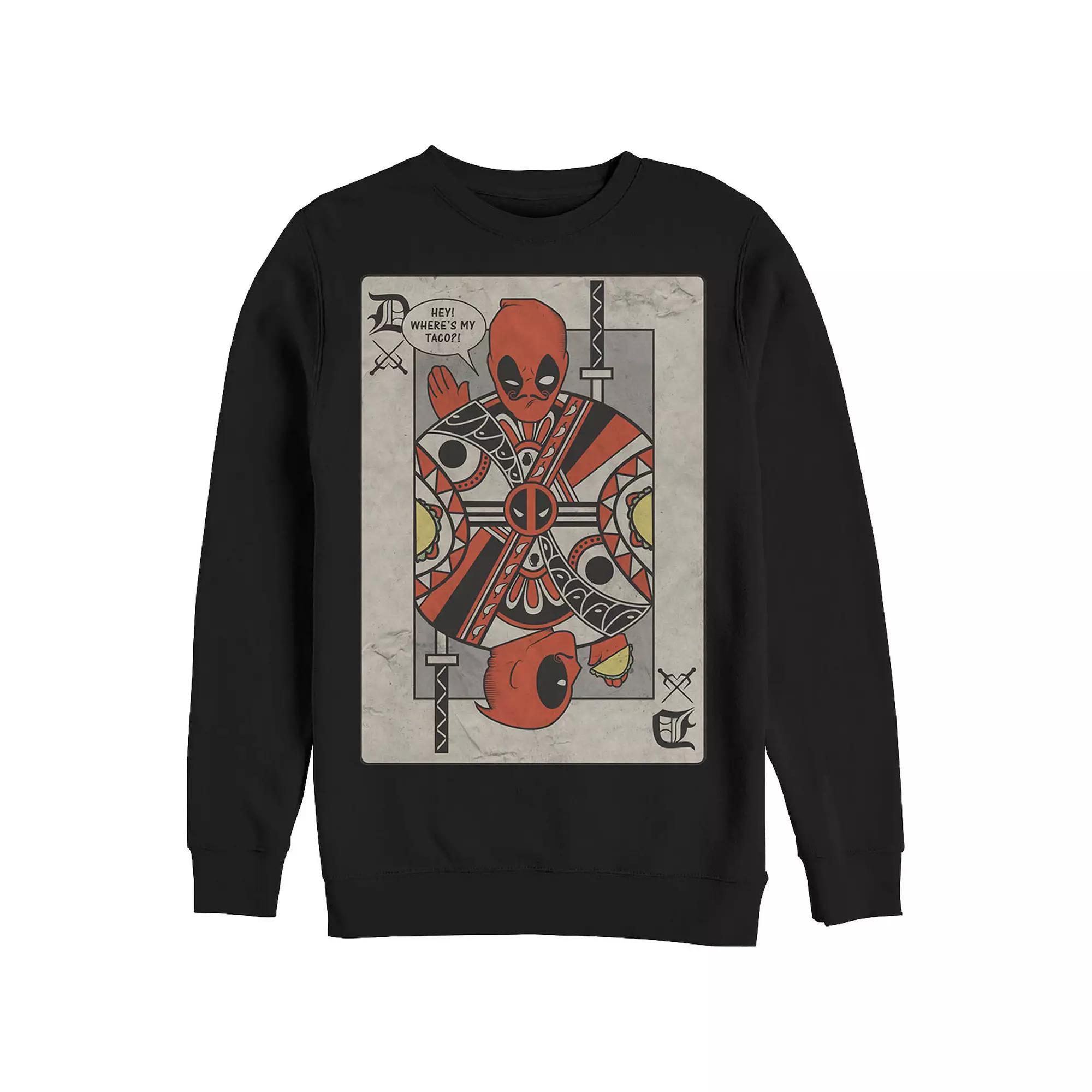Men's Marvel Deadpool Playing Card Graphic Fleece, Size: XXL, Black Product Image