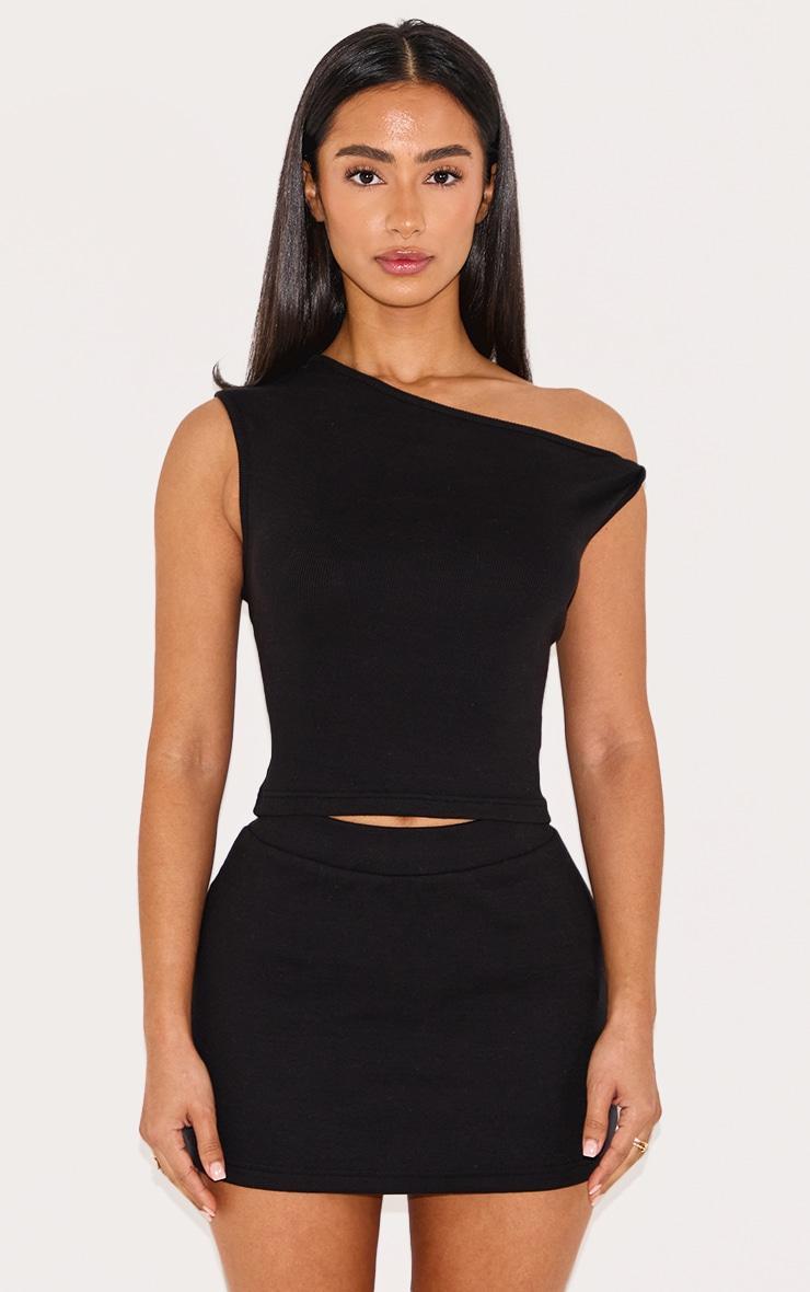 Petite Black Ribbed High Waisted Mini Skirt Product Image