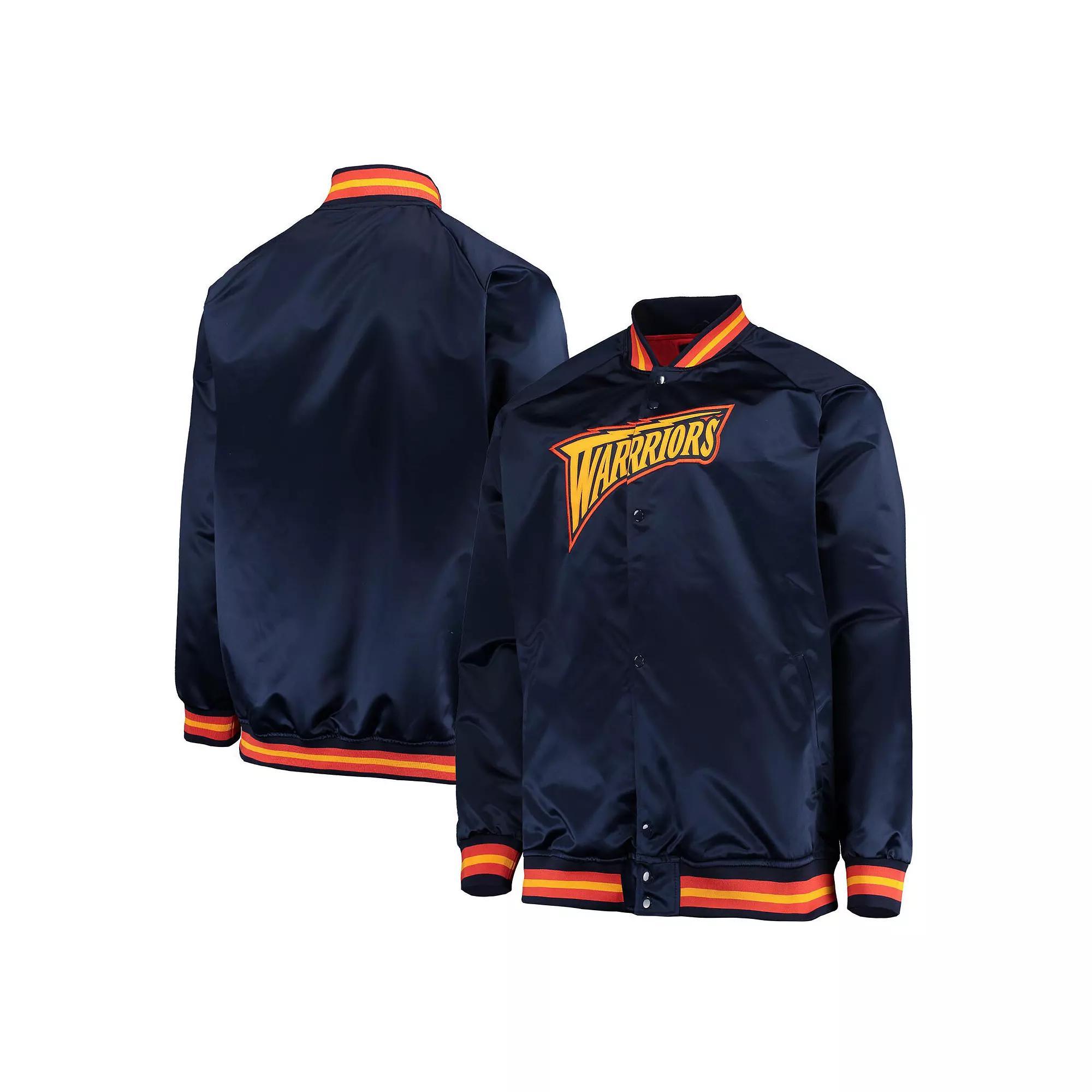 Mens Mitchell & Ness Golden State Warriors Hardwood Classics Satin Full-Snap Raglan Jacket Blue Product Image