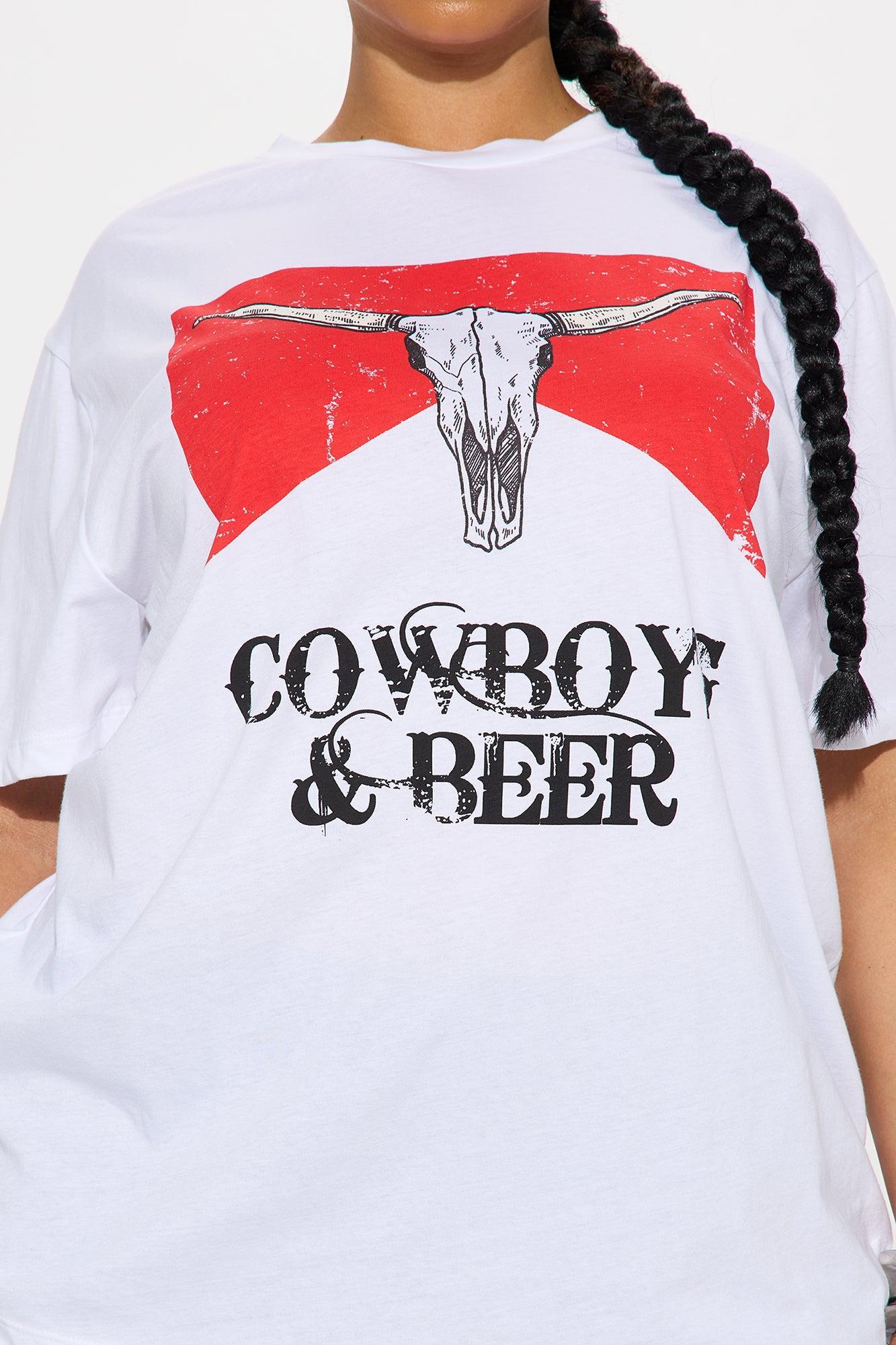 Vintage Cowboys & Beers Washed Tee - White Product Image