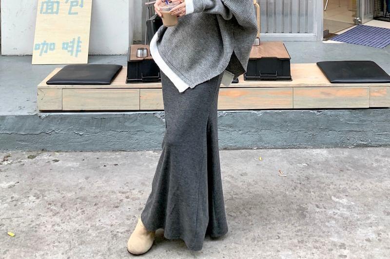 Turtleneck Two Tone Asymmetrical Oversized Sweater / Maxi A-Line Skirt Product Image