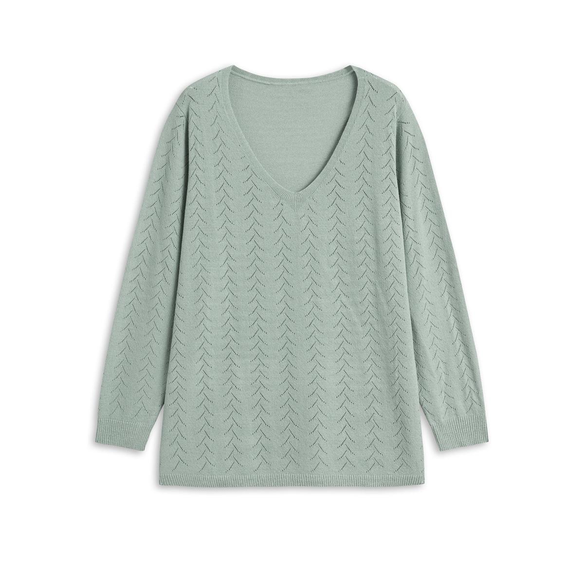 Plus Size Texture V Neck Lightweight Pullover Greenbean Women Casual Long Sleeve V-neck Everyday Pullovers BloomChic 26/4X Product Image