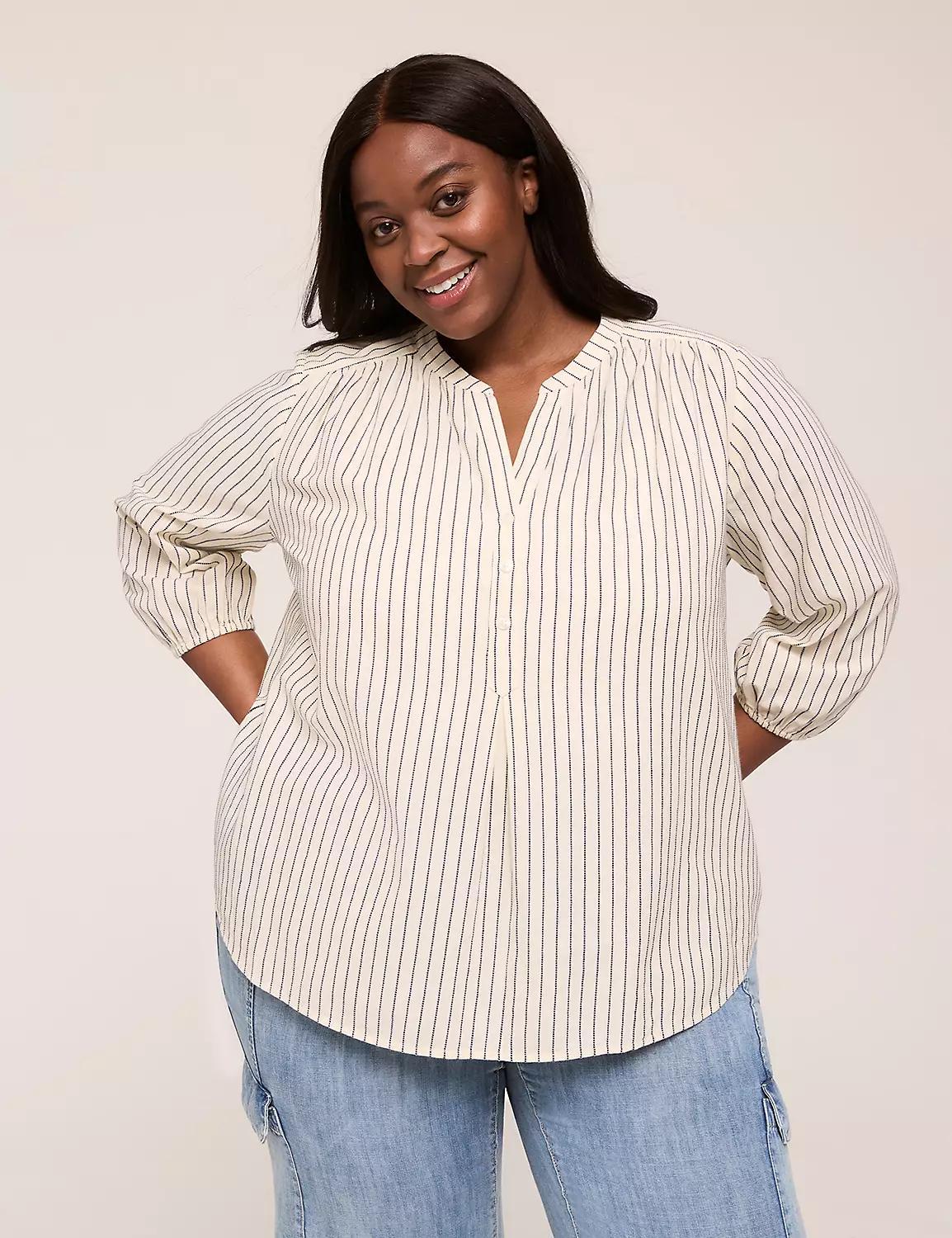 3/4-Sleeve Half-Placket Textured Blouse Product Image