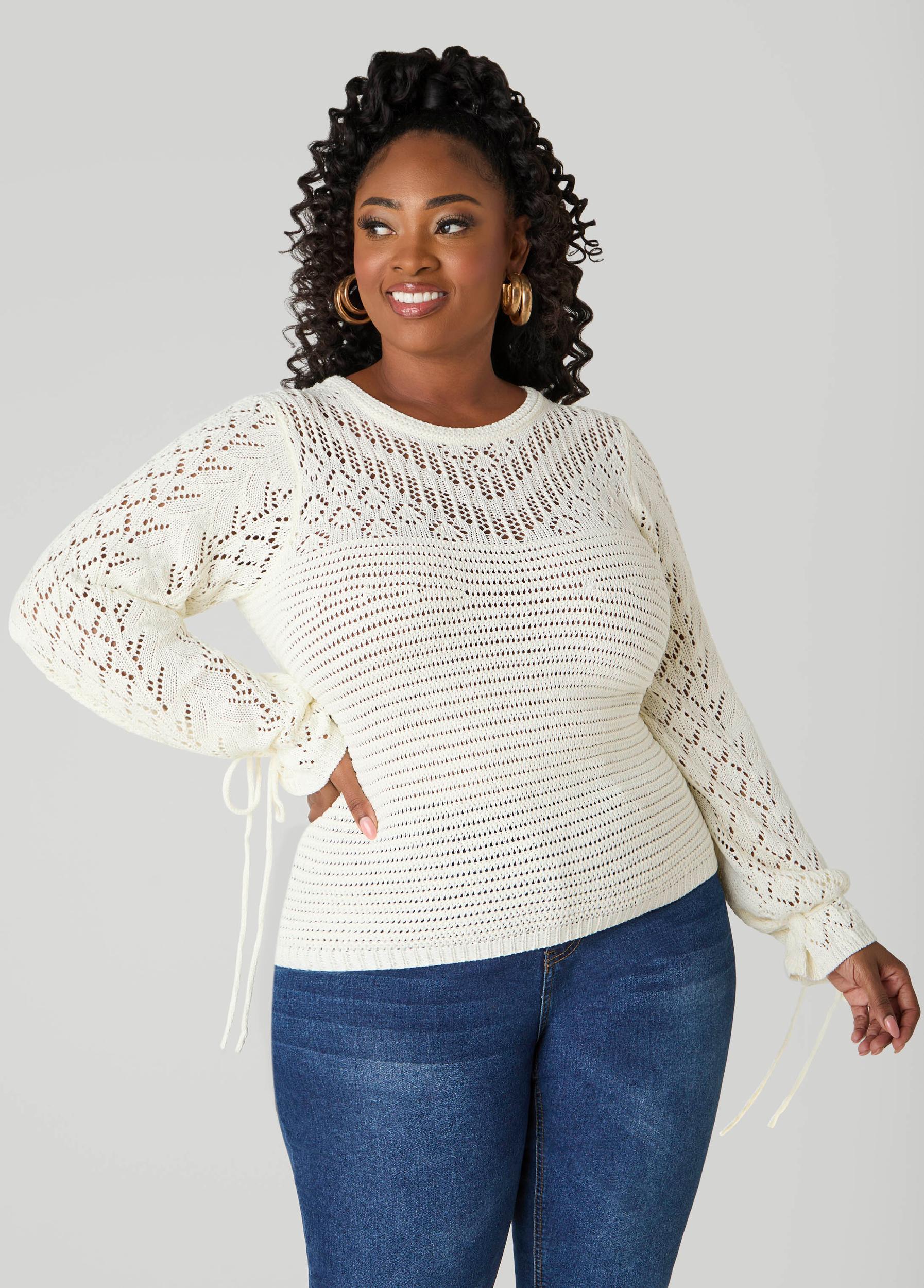 Drawstring Crochet Sweater Product Image