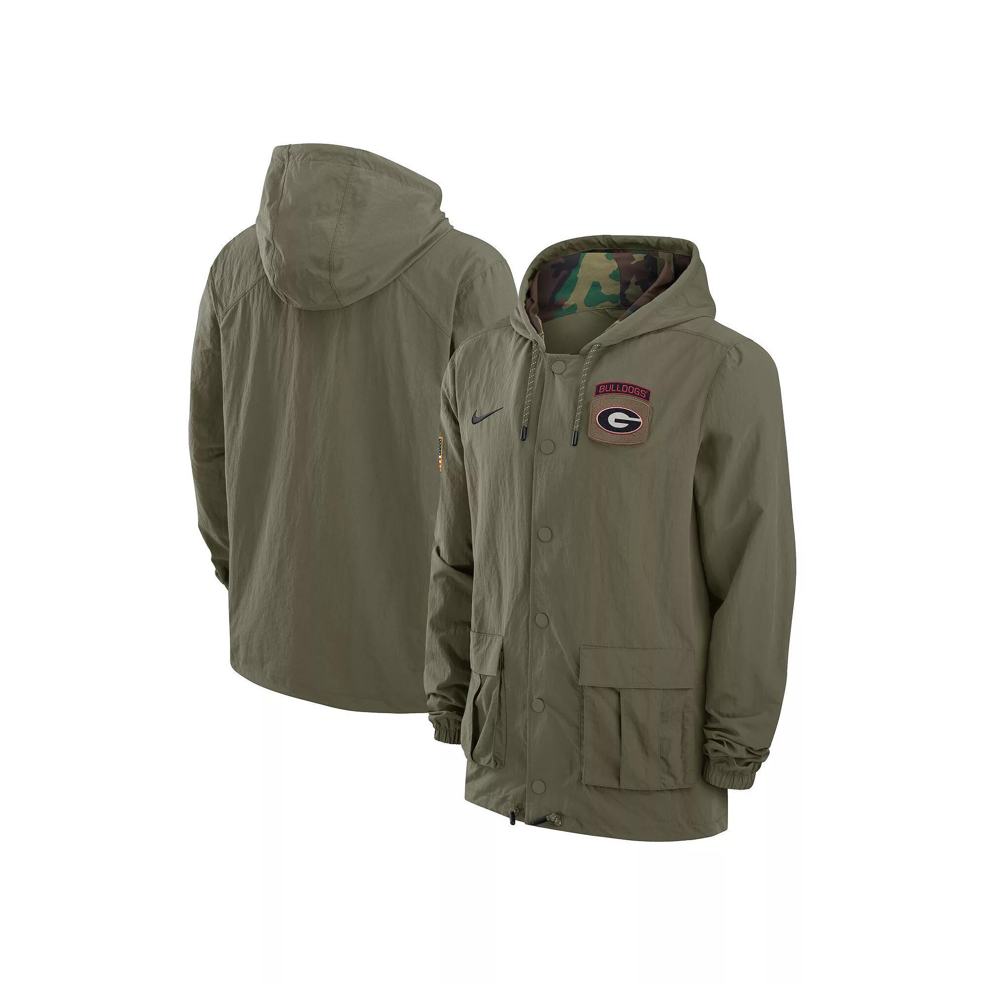 Men's Nike Olive Georgia Bulldogs 2024 Military Appreciation Full-Snap Hoodie Military Jacket, Size: Medium, Team Product Image