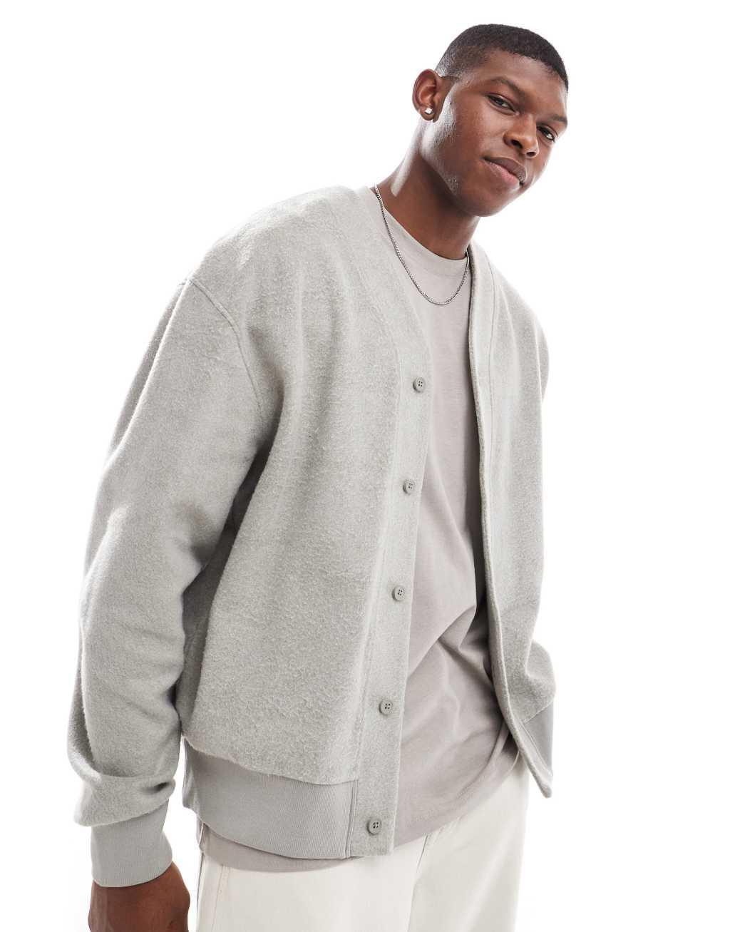 ASOS DESIGN oversized brushed cardigan in beige Product Image
