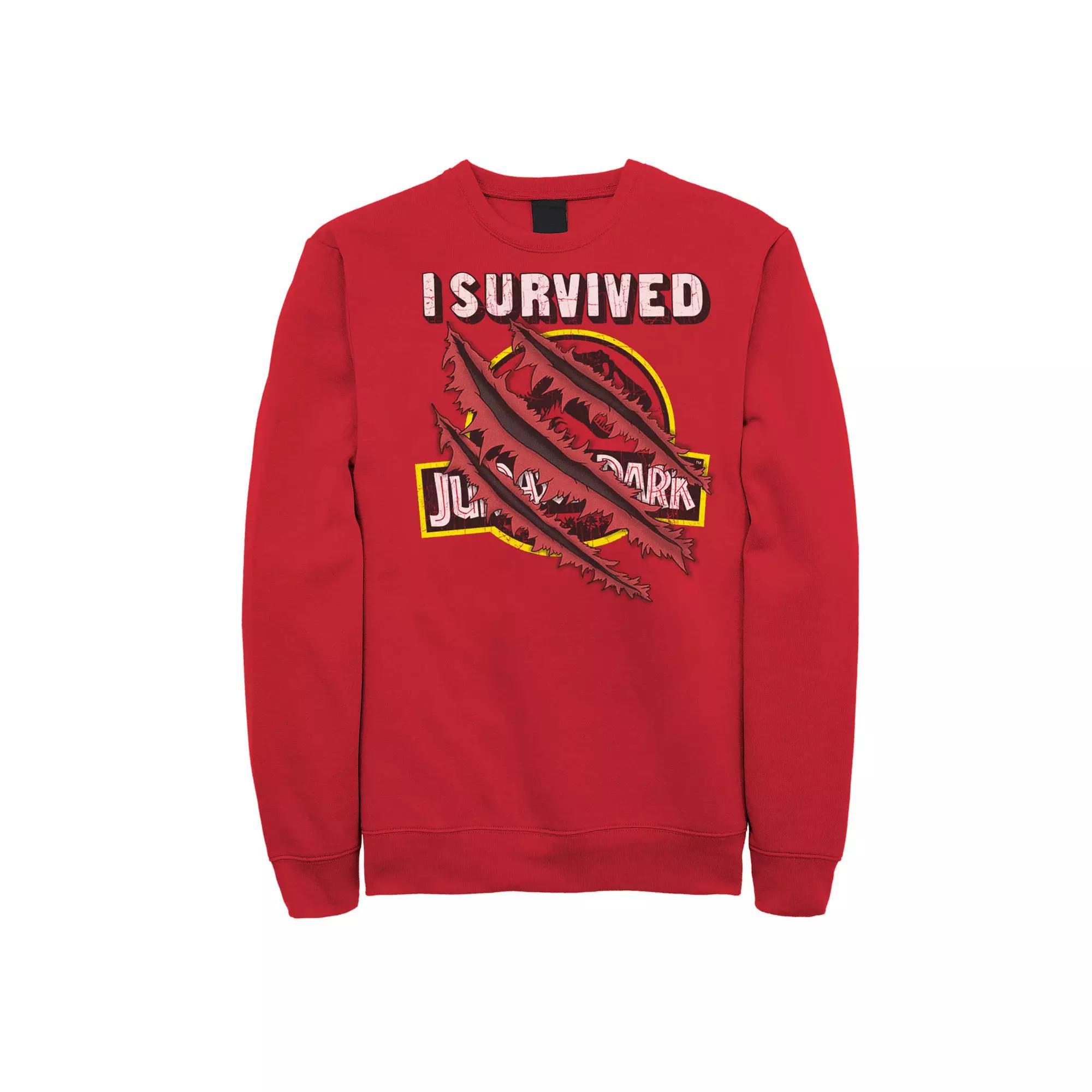 Men's Jurassic Park I Survived Claw Marks On Logo Graphic Fleece Pullover, Size: XXL, Red Product Image