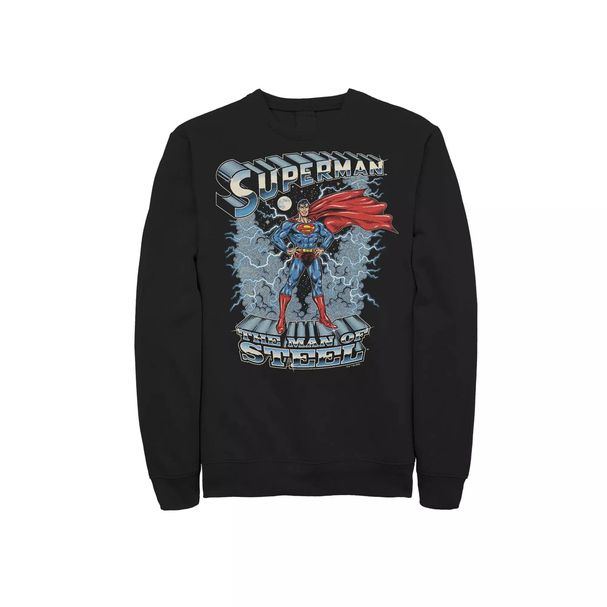 Men's DC Comics Superman The Man of Steel Lightning Bolts Fleece Graphic Sweatshirt, Size: Small, Black Product Image