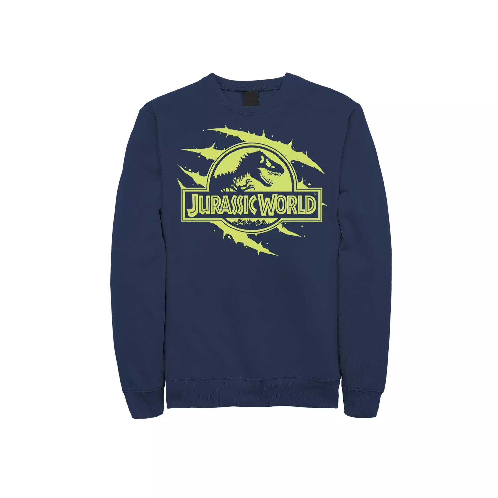 Men's Jurassic World Neon Slash T-Rex Fossil Logo Graphic Fleece Pullover, Size: 3XL, Black Product Image