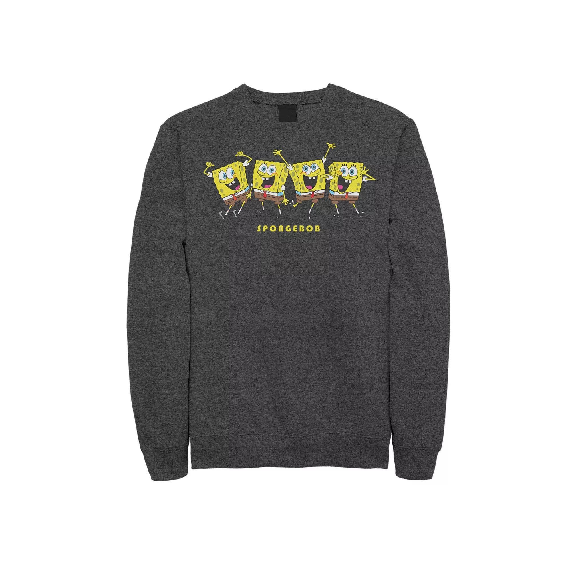 Men's SpongeBob SquarePants Happy Poses Line Up Sweatshirt, Size: Medium, Grey Heather Product Image