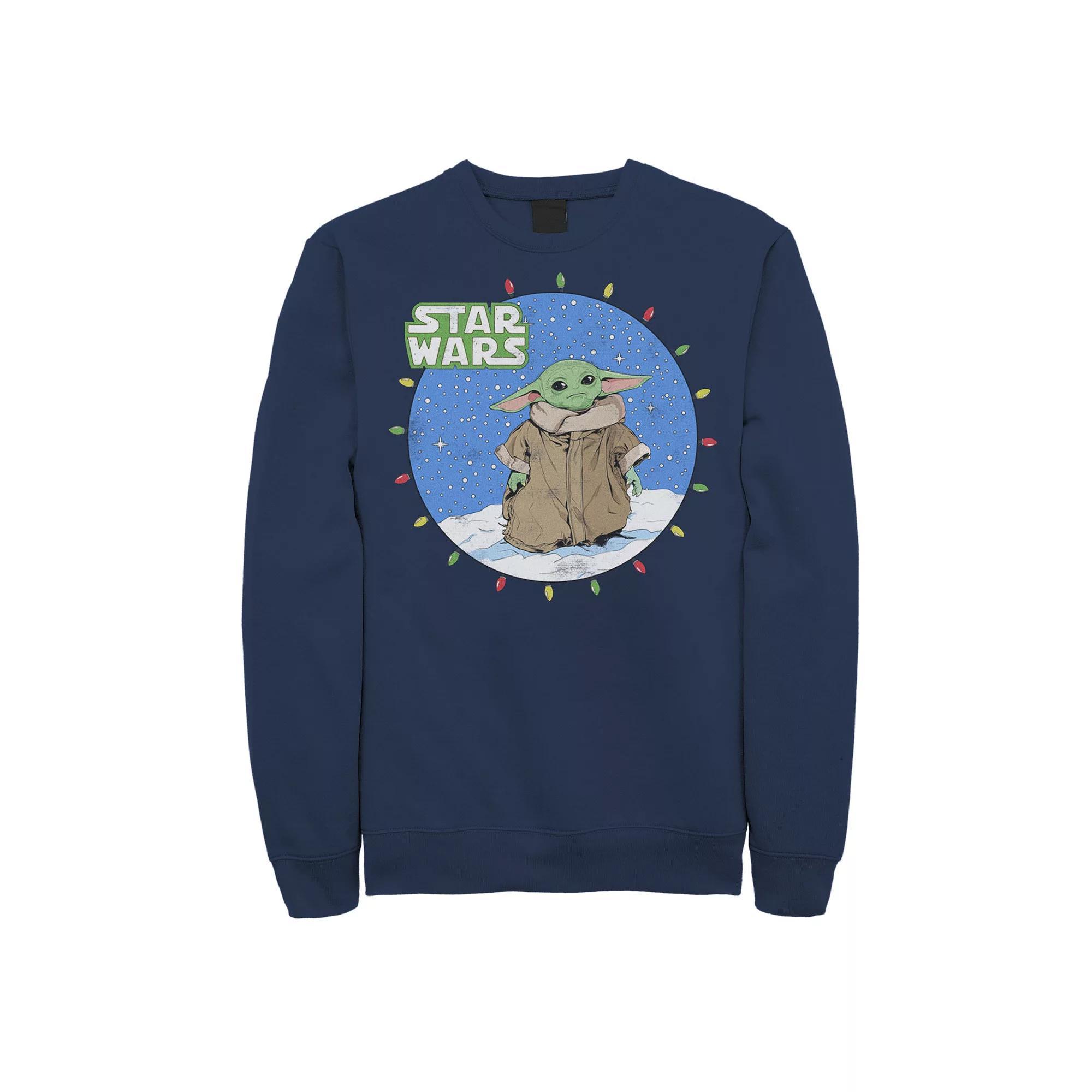 Men's Star Wars The Mandalorian The Child Christmas Lights Sweatshirt, Size: Small, Blue Product Image