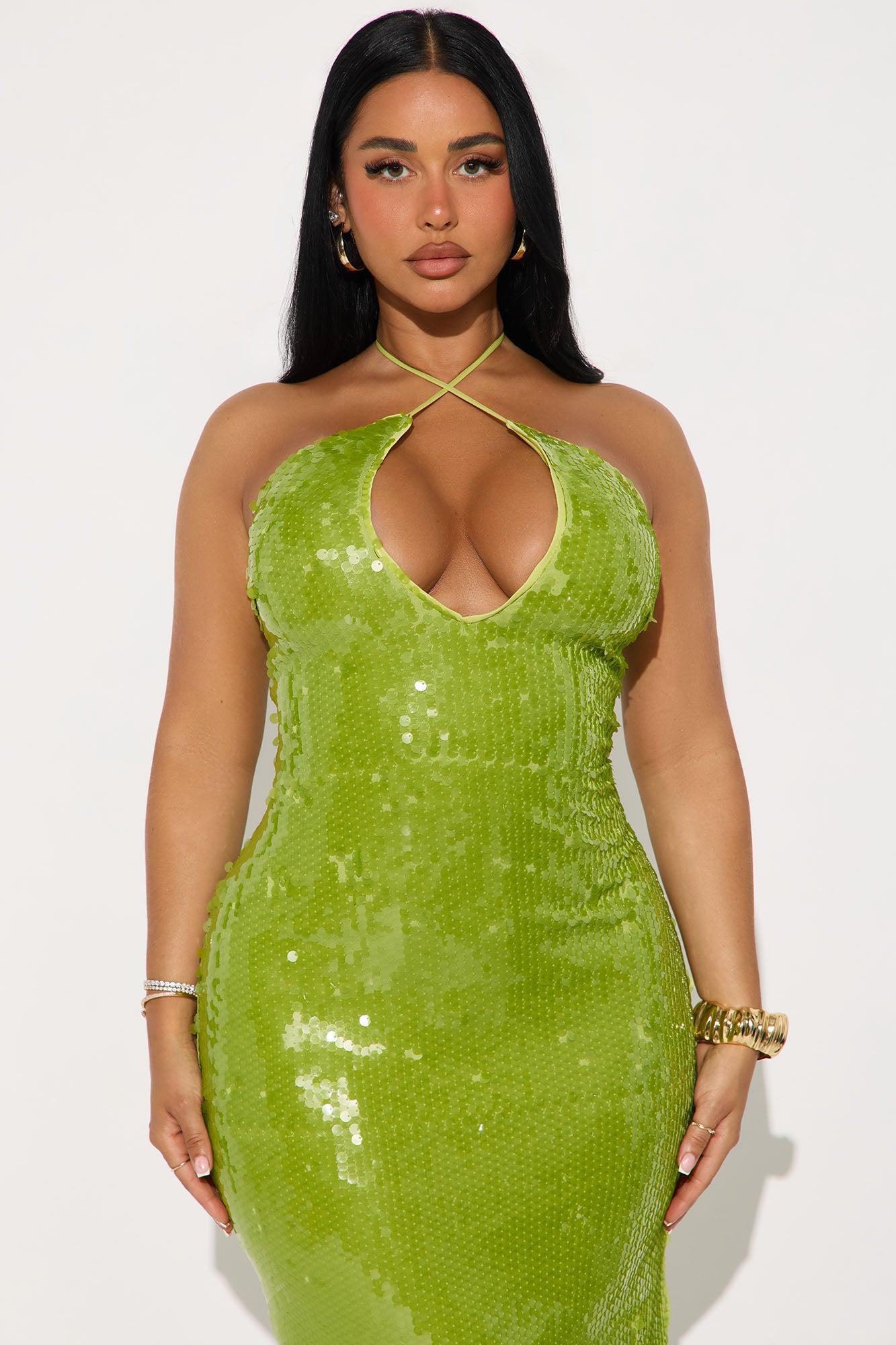 Always Shining Sequin Maxi Dress - Lime Product Image