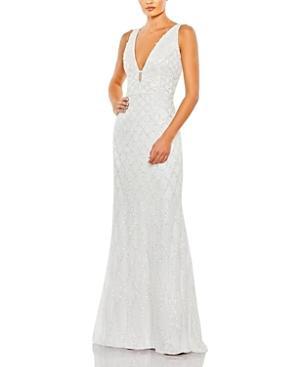 Mac Duggal Sequined Plunge Neck Sleeveless Column Gown Product Image