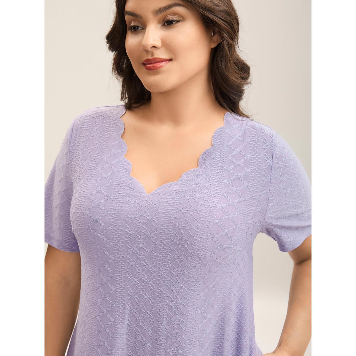Plus Size Textured Knit Scalloped Neckline Midi Dress Lilac Women Knit Dresses Bloomchic 10/M Product Image