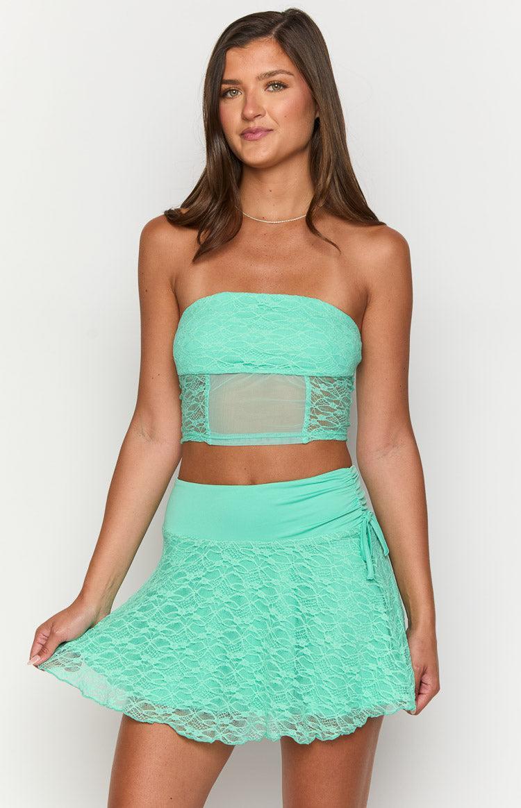 Stay Teal Lace Mini Skirt Girls Product Image