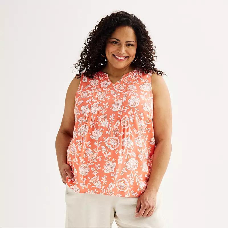 Plus Size Croft & Barrow® Pintuck Sleeveless Shell Top, Women's, Size: 4XL, Red Fun Anchor Product Image
