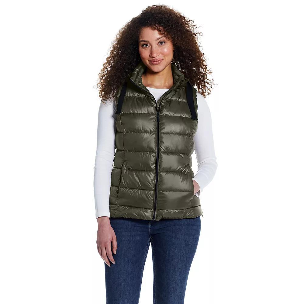 Women's Weathercast Hooded Puffer Vest, Size: XL, Dusty Green Product Image