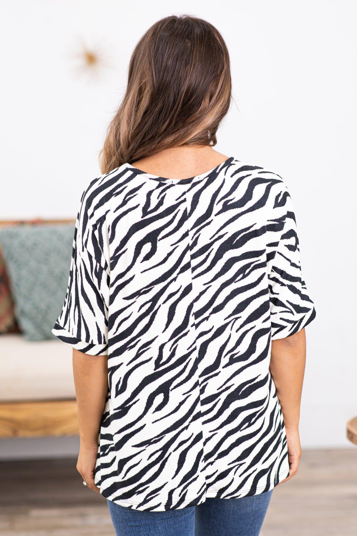 Black and Ivory Zebra Print V-Neck Top Product Image