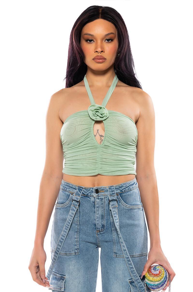 SADIE SAGE GREEN KEYHOLE HALTER TOP Product Image