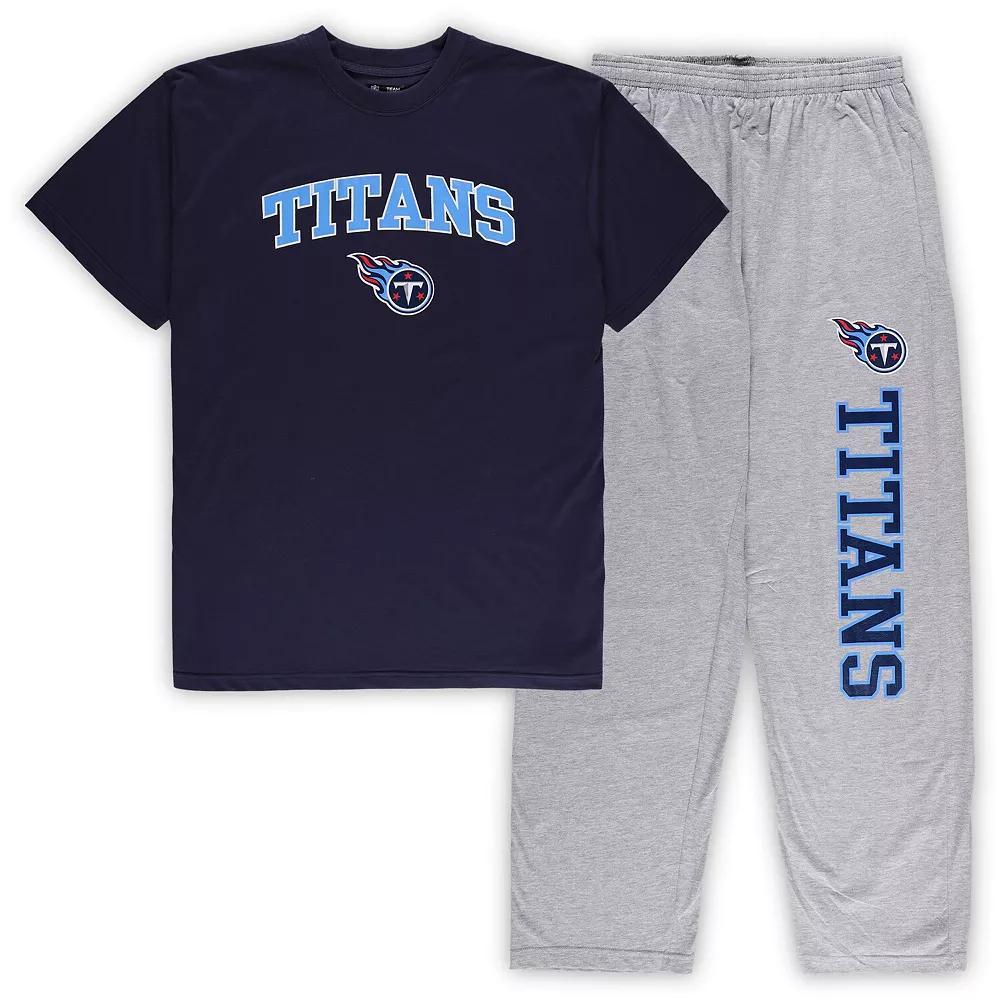 Men's Concepts Sport Navy/Heather Gray Tennessee Titans Big & Tall T-Shirt & Pajama Pants Sleep Set, Size: 2XLT, Blue Product Image