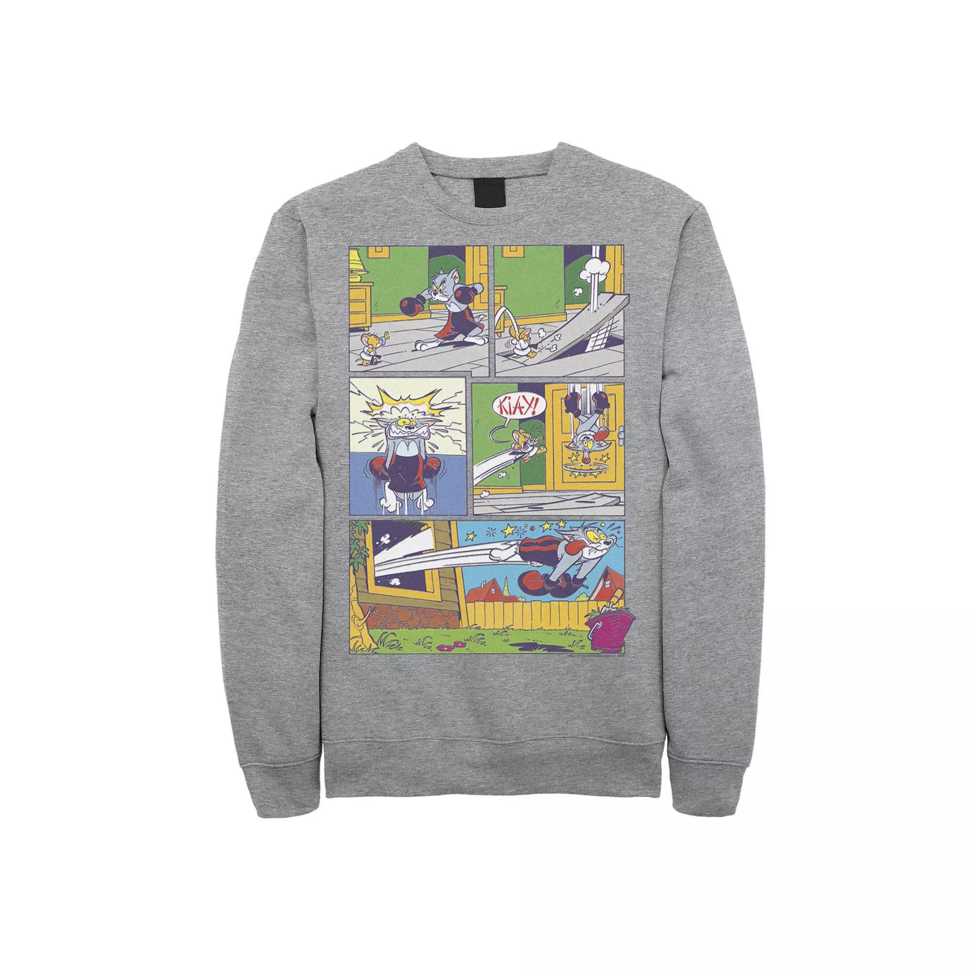 Men's Tom And Jerry Fight Scene Comic Panels Sweatshirt, Size: XXL, Athletic Grey Product Image