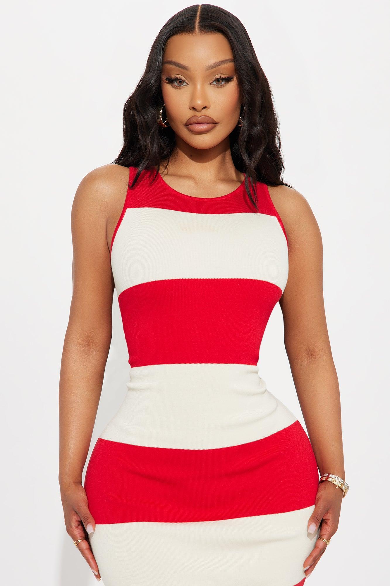 Cruise Attire Striped Sweater Midi Dress - Red/combo Product Image