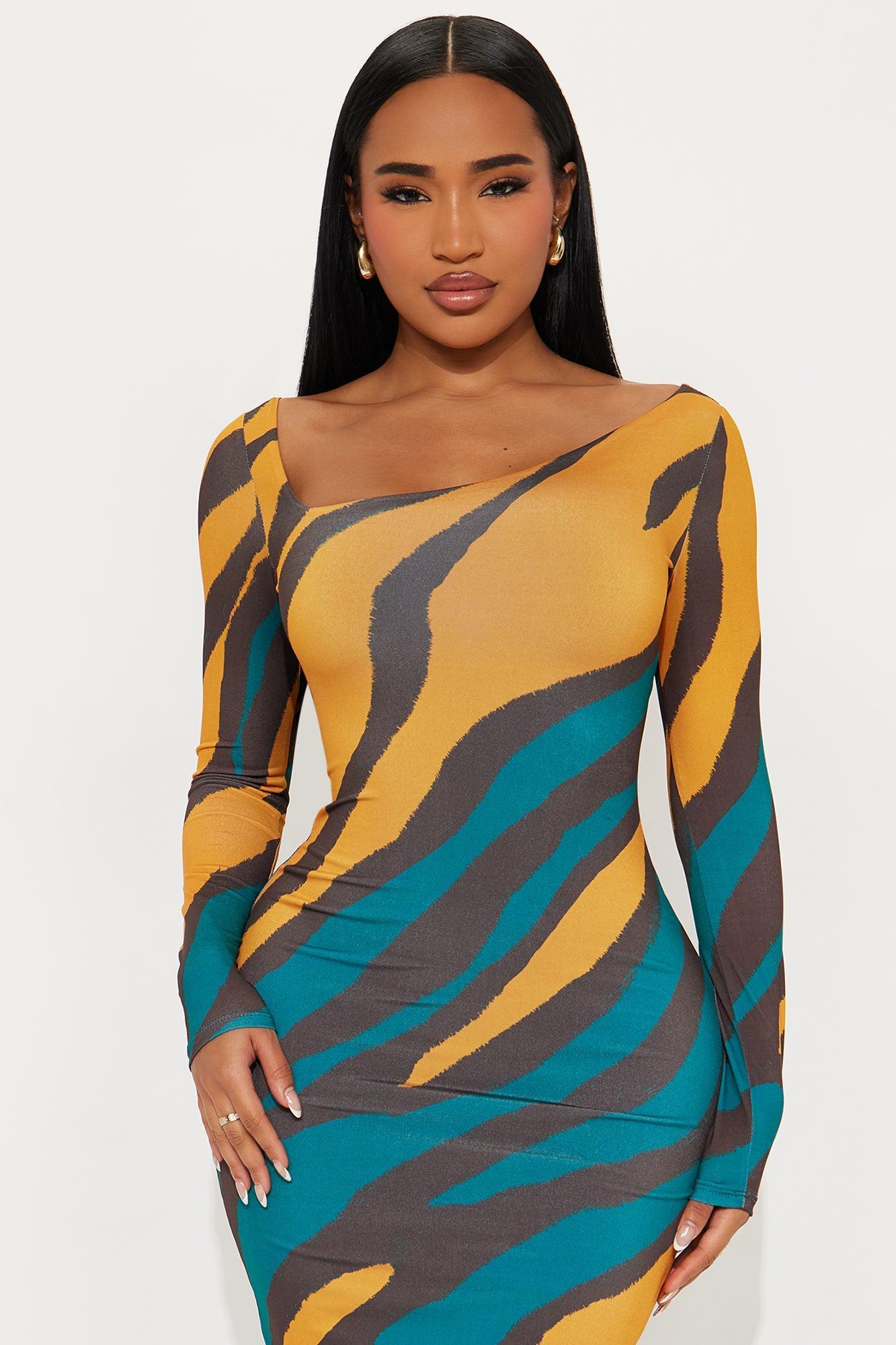 Sabriana Animal Print Maxi Dress - Teal/combo Product Image