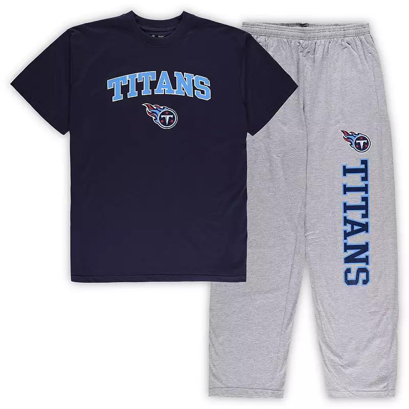 Men's Concepts Sport Navy/Heather Gray Tennessee Titans Big & Tall T-Shirt & Pajama Pants Sleep Set, Size: 2XLT, Blue Product Image