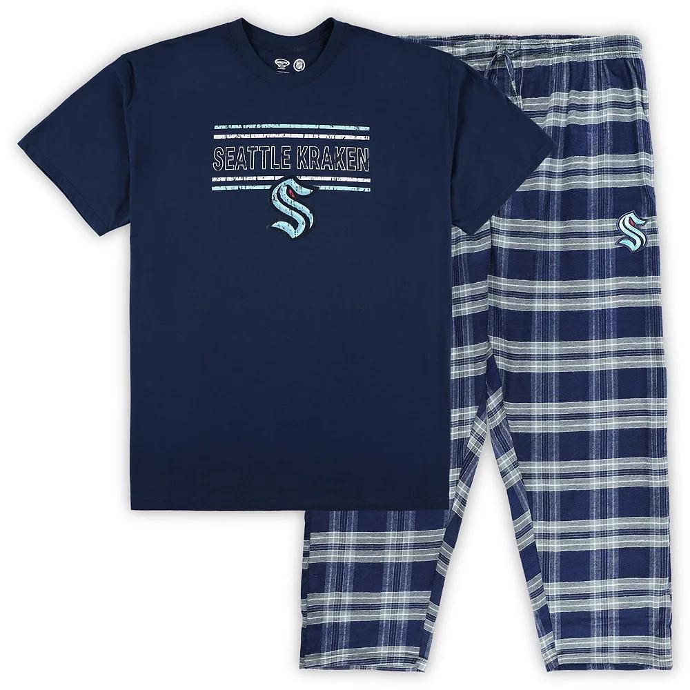 Men's Deep Sea Blue/Gray Seattle Kraken Big & Tall T-Shirt & Pajama Pants Sleep Set, Size: XLT, Krk Blue Product Image