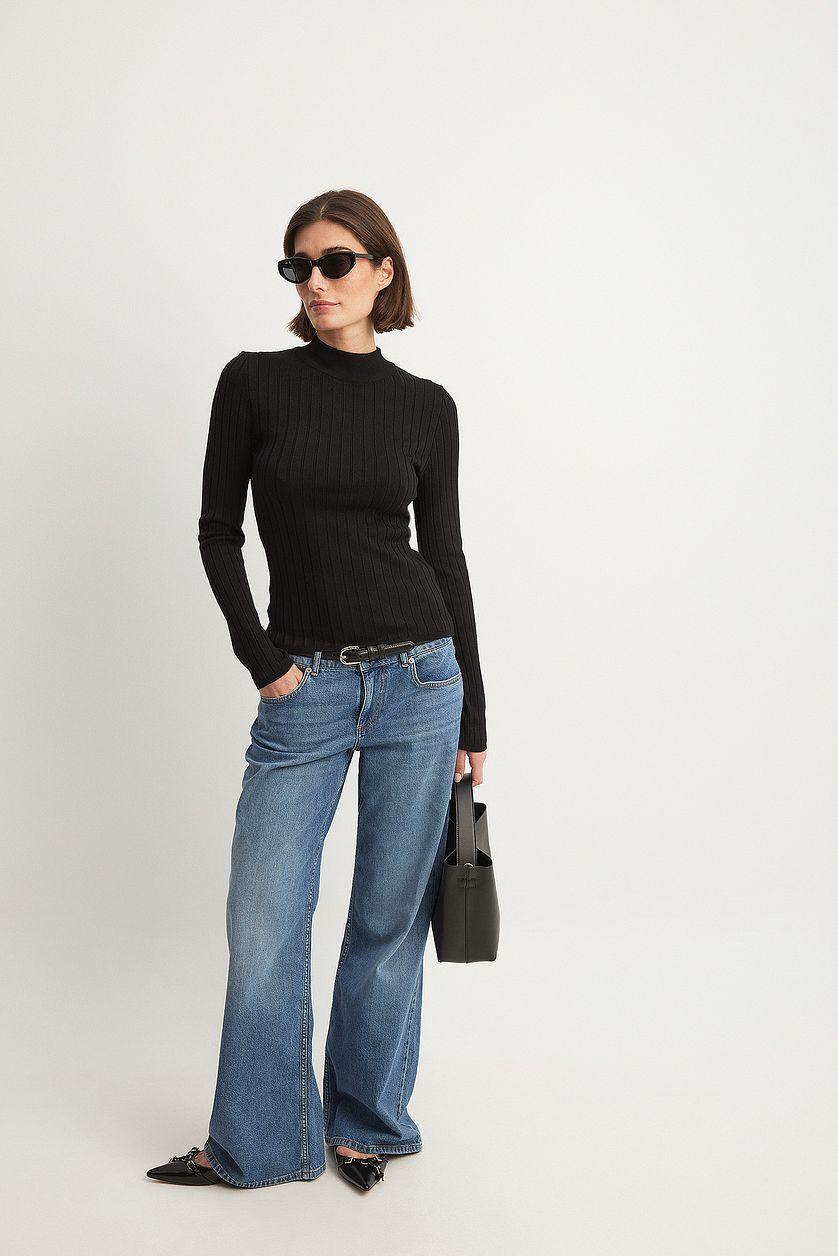 Long Sleeve Wide Ribbed Knitted Top Product Image