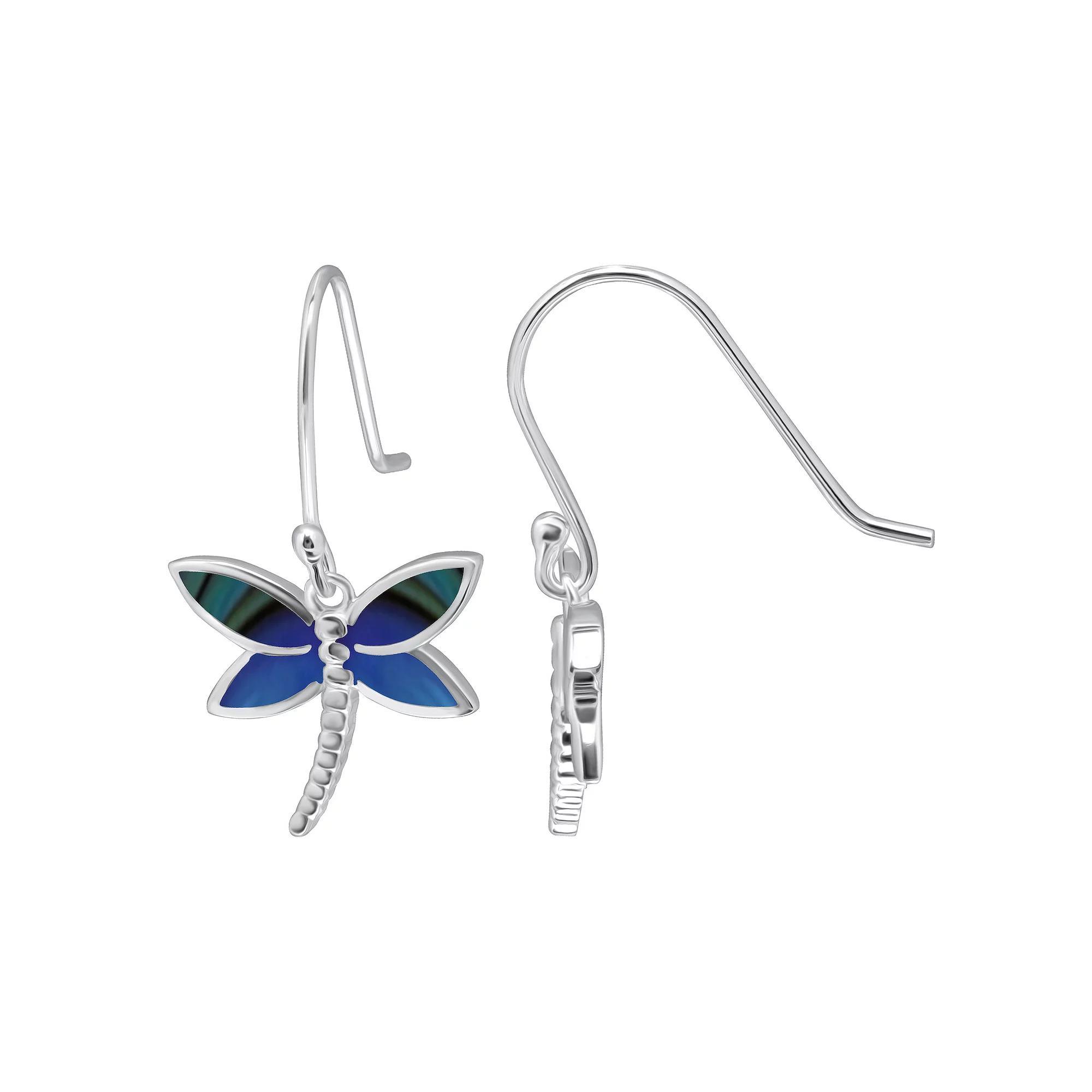 Aleure Precioso Silver Plated Abalone Dragonfly Drop Earrings, Womens, Silver Tone Team Product Image