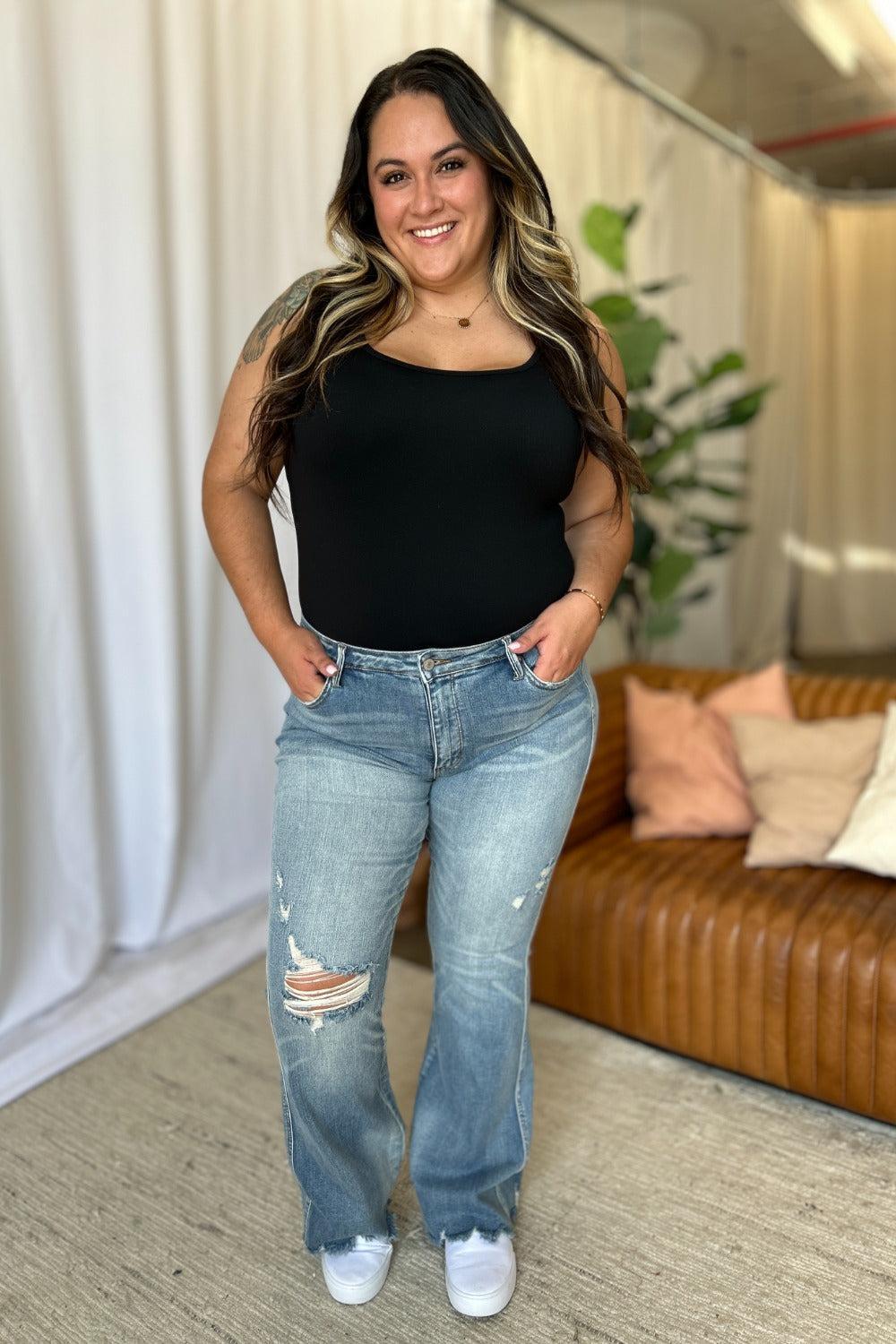 Tandi Mid-Rise Tummy Control Destroy Flare Judy Blue Jeans - ONLINE EXCLUSIVE! Product Image