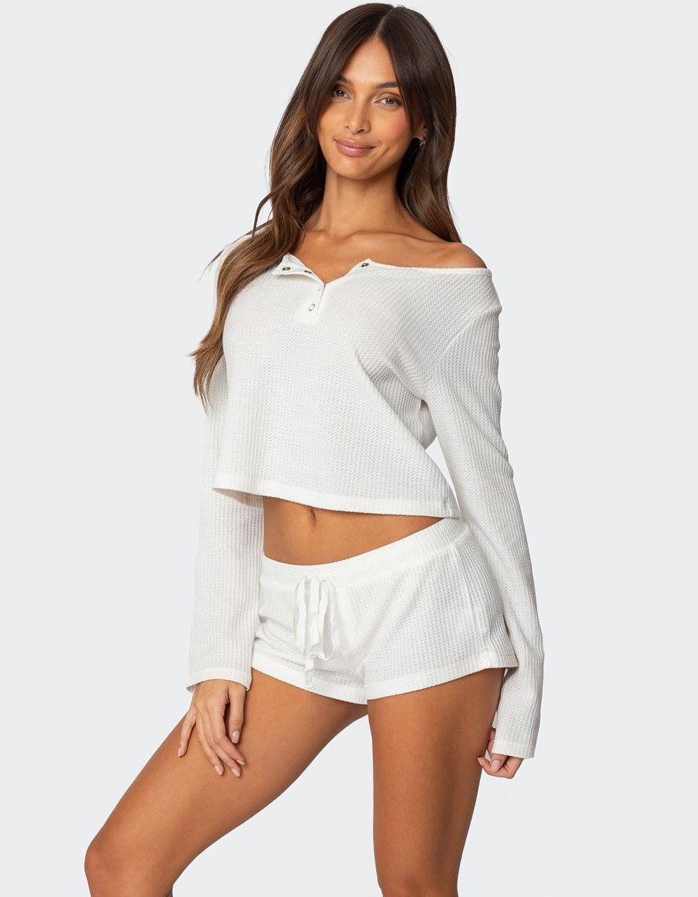 EDIKTED Teddy Cropped Waffle Top Product Image