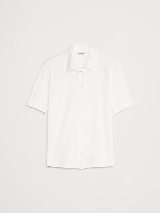 Silky Cotton Short-Sleeve Button-Down Top Product Image